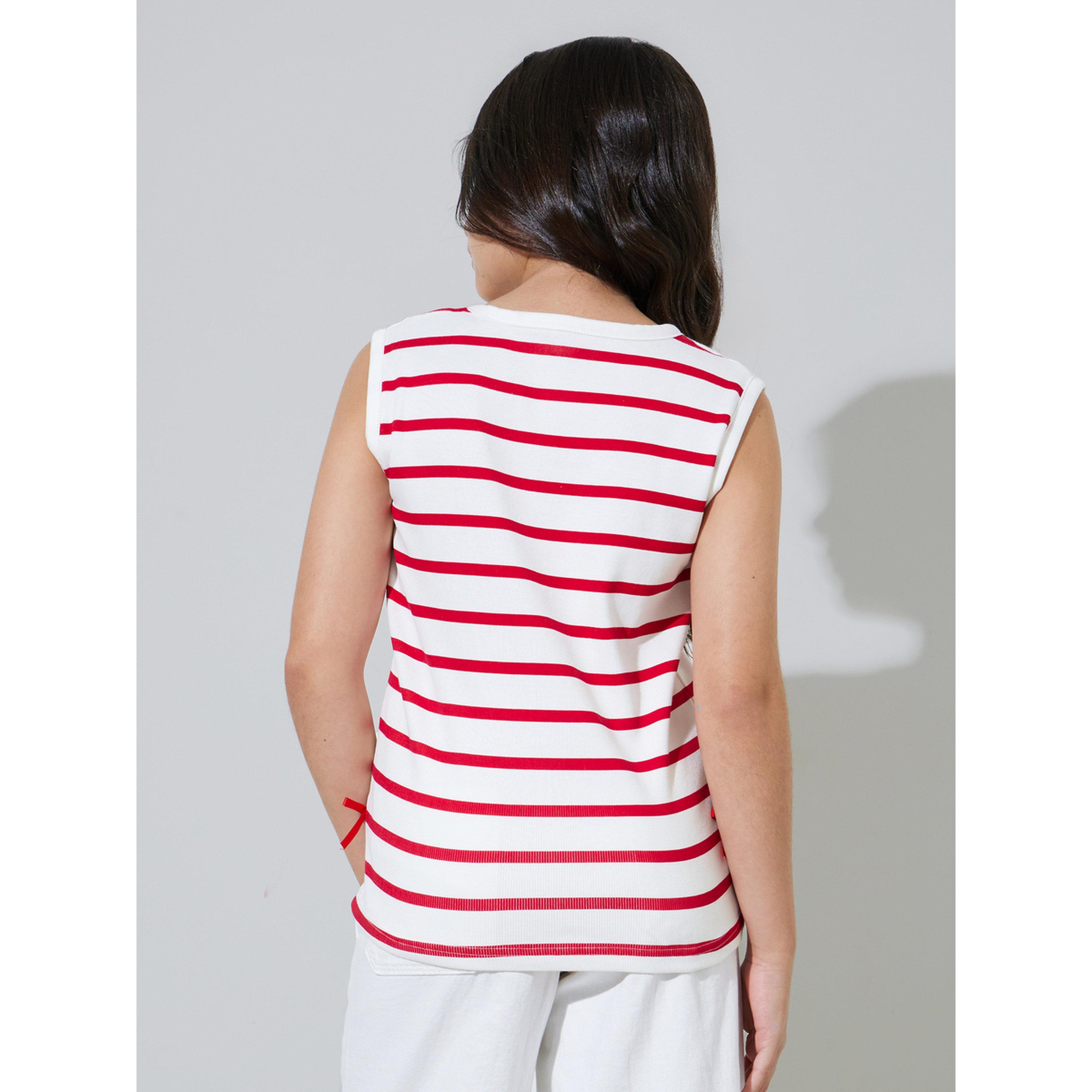 Styli Teen Girls Striped Bow Detail Sleeveless Top-girls-clothing-tshirts-image-3