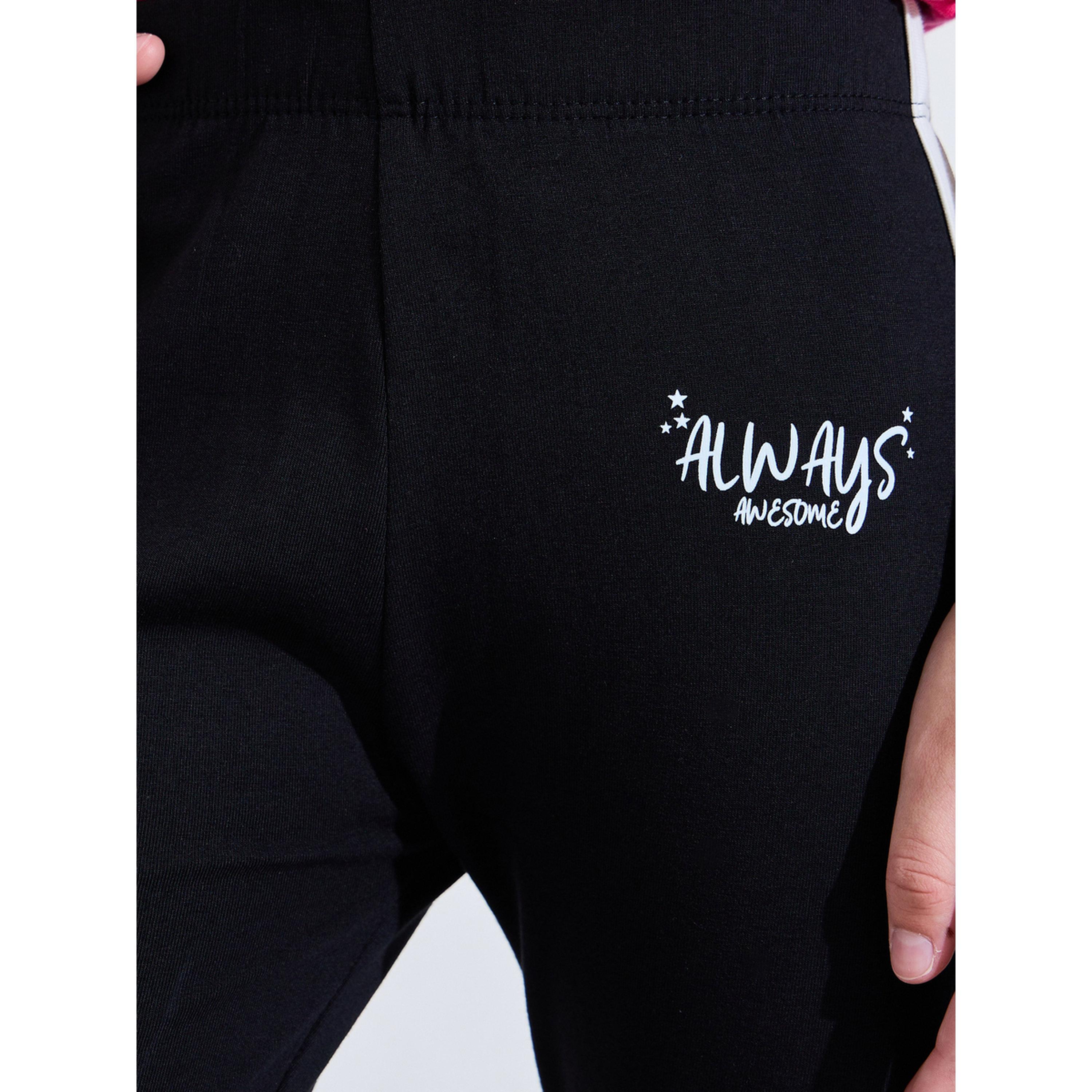 Styli Girls Black Side Printed Leggings with Side Stripe-girls-clothing-bottoms-leggings-image-3