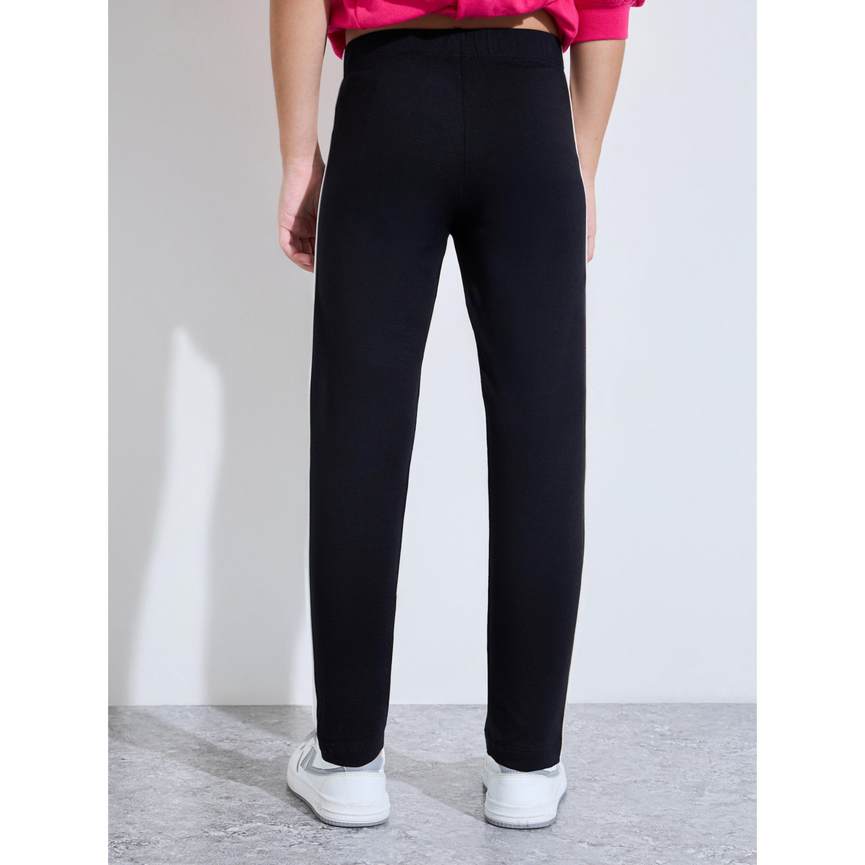 Styli Girls Black Side Printed Leggings with Side Stripe-girls-clothing-bottoms-leggings-image-4
