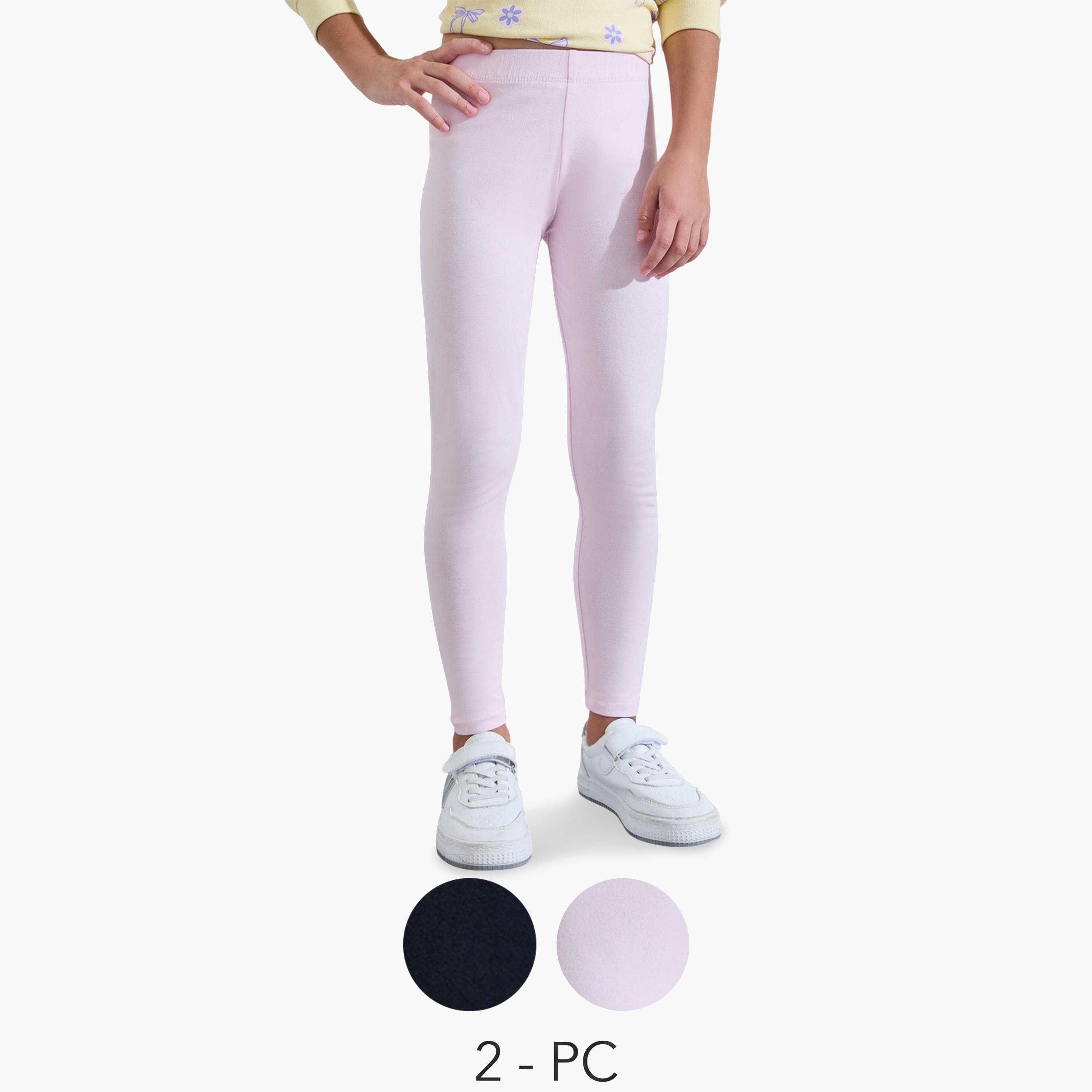 Styli Pack of 2 - Girls Multi-Color Solid Full-Length Leggings-girls-clothing-bottoms-leggings-image-1