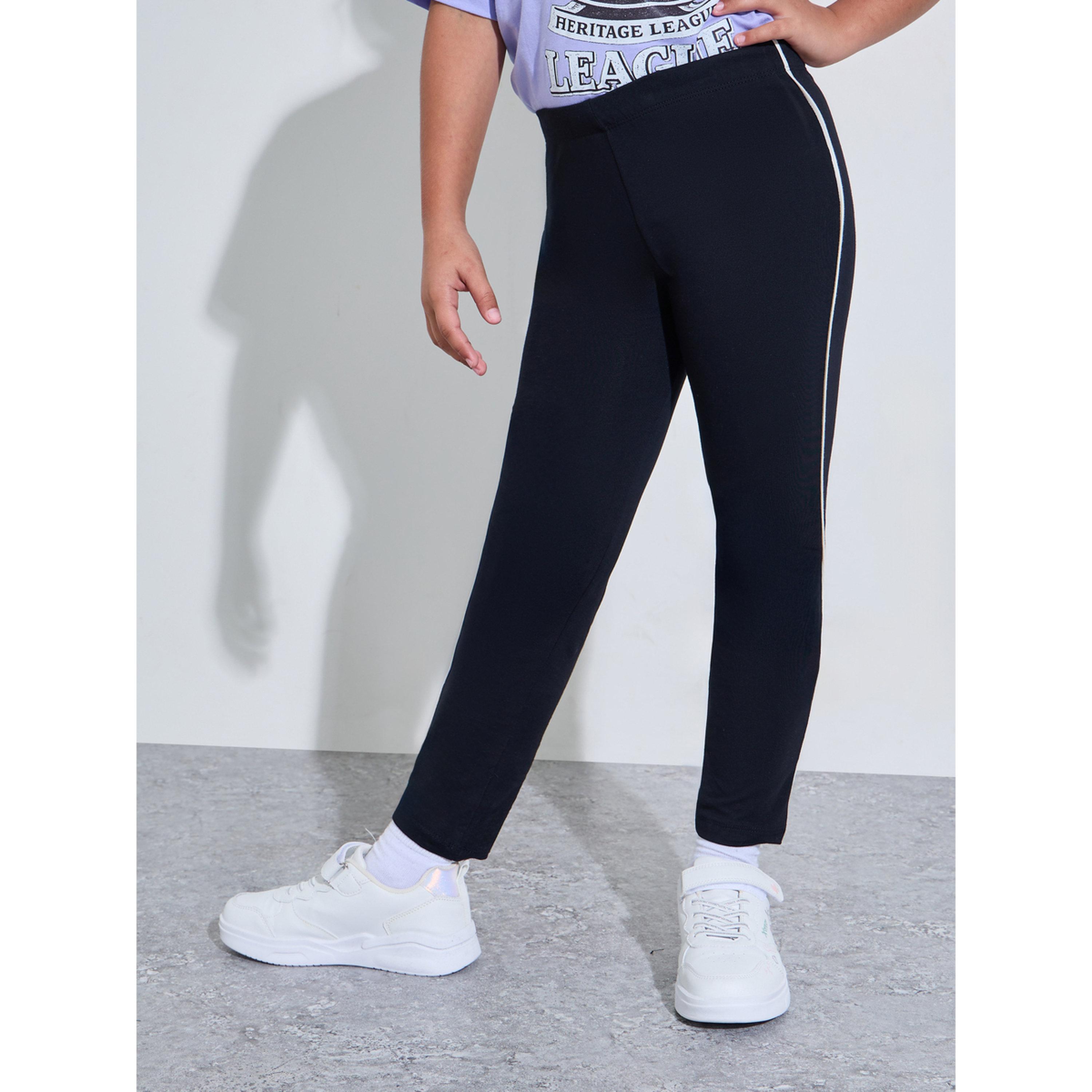 Styli Teen Girls Black Side Stripe Full-Length Leggings-girls-clothing-bottoms-leggings-image-1