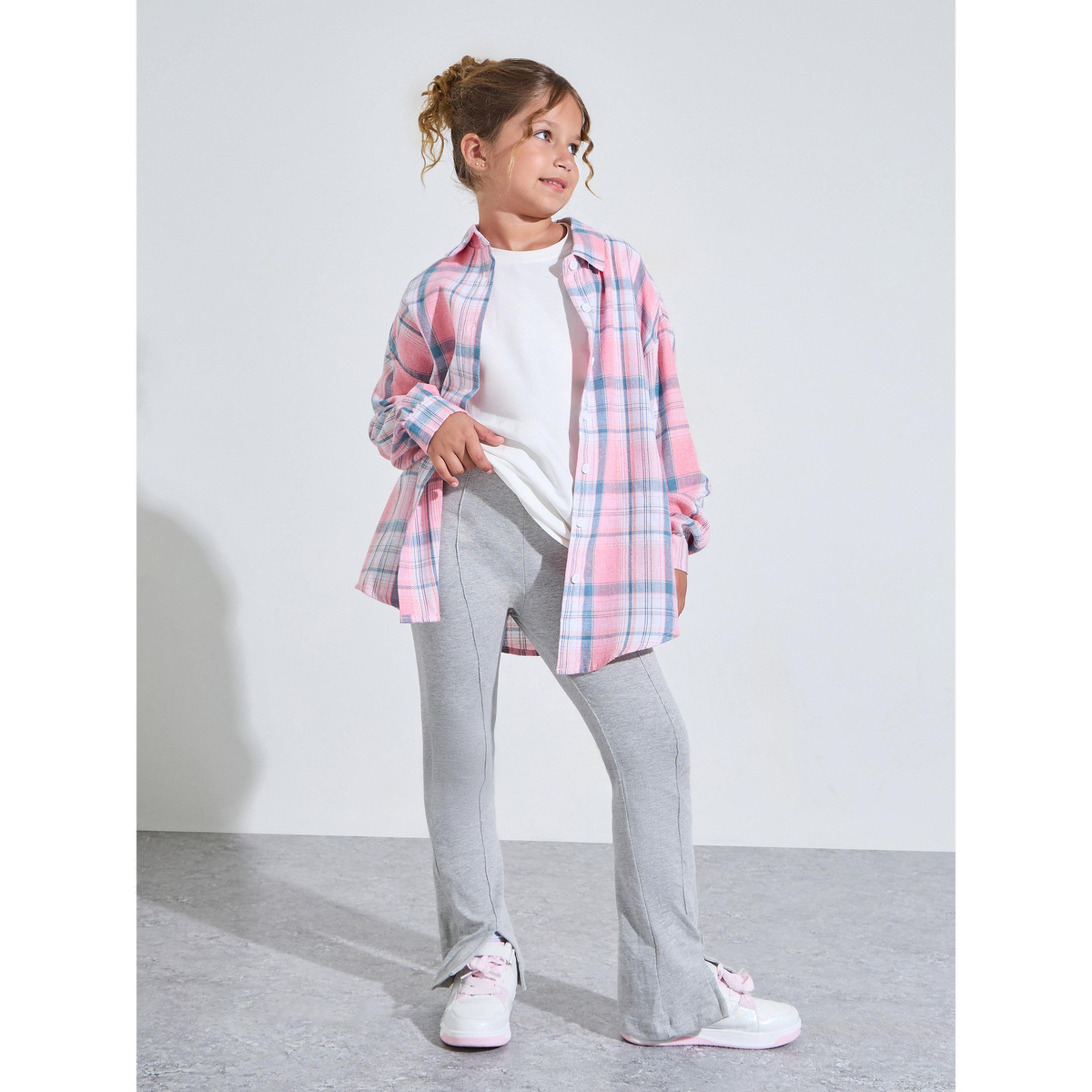 Styli Teen Girls Grey Solid High-Rise Leggings with Front Slit-girls-clothing-bottoms-leggings-image-2