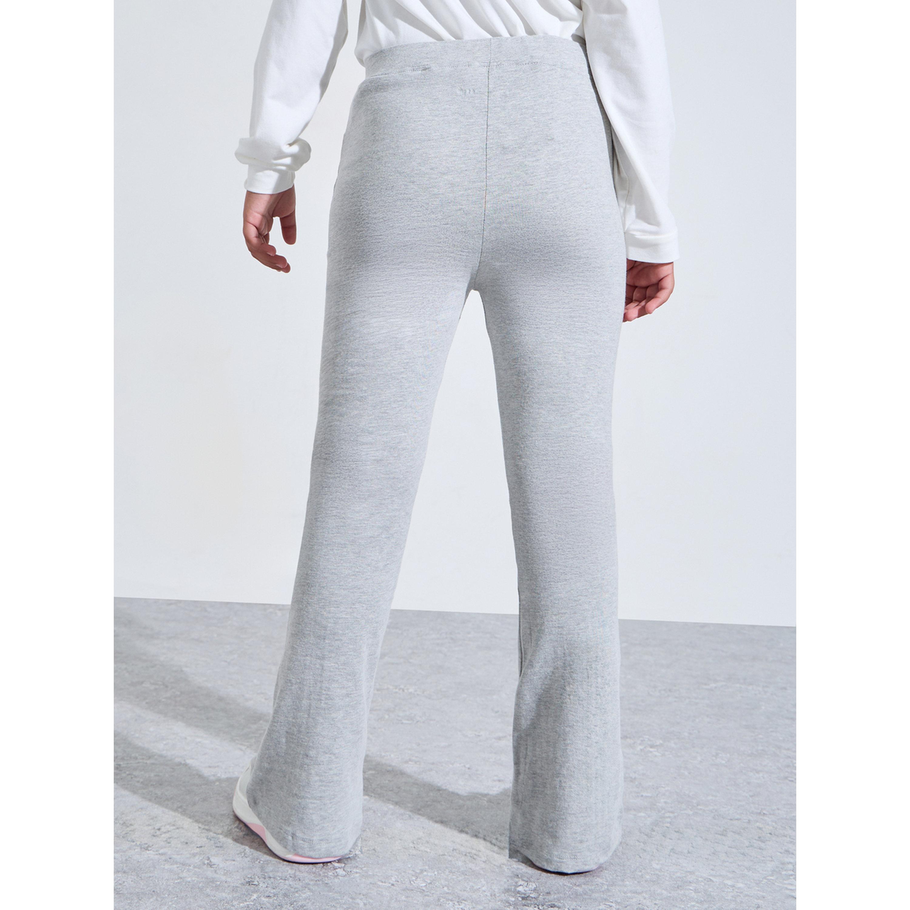 Styli Teen Girls Grey Solid High-Rise Leggings with Front Slit-girls-clothing-bottoms-leggings-image-3