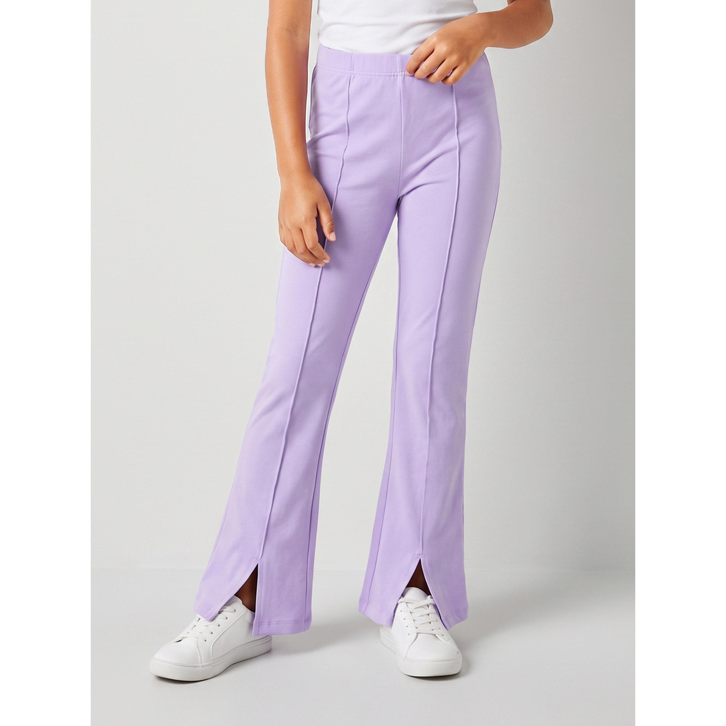 Styli Teen Girls Lilac Solid High-Rise Leggings with Front Slit-girls-clothing-bottoms-trousers-image-1