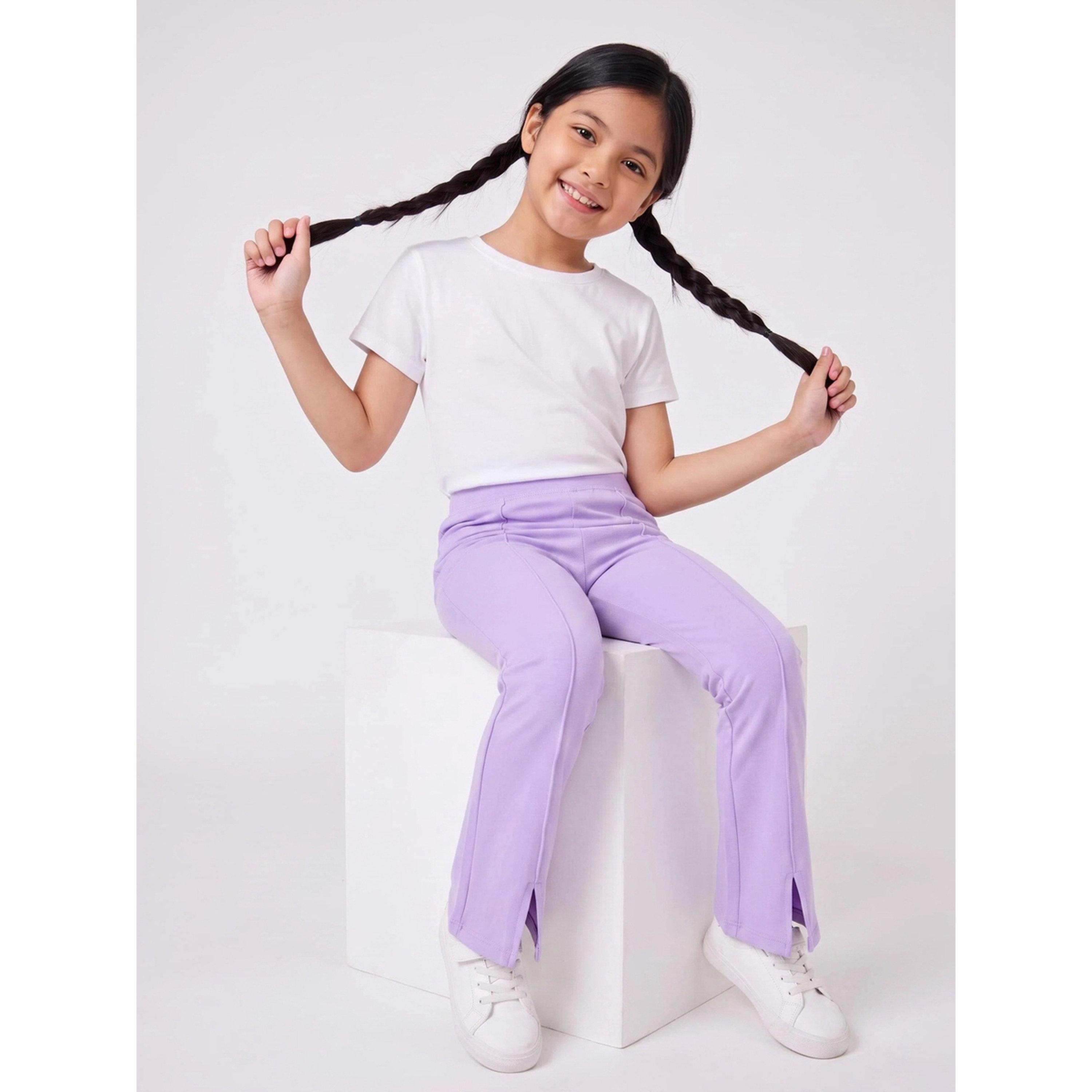 Styli Teen Girls Lilac Solid High-Rise Leggings with Front Slit-girls-clothing-bottoms-trousers-image-2