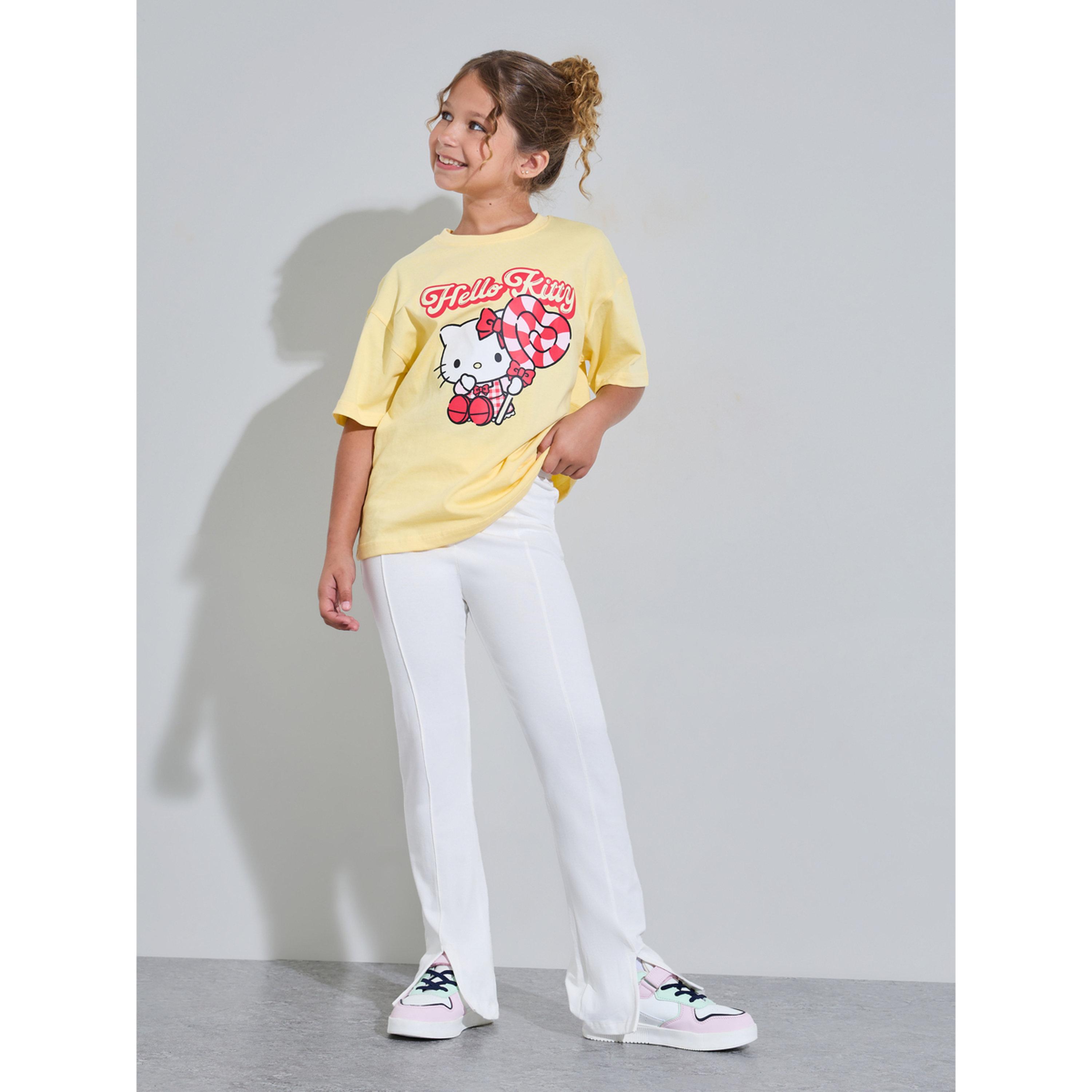 Styli Teen Girls Off White Solid High-Rise Leggings with Front Slit-girls-clothing-bottoms-leggings-image-2
