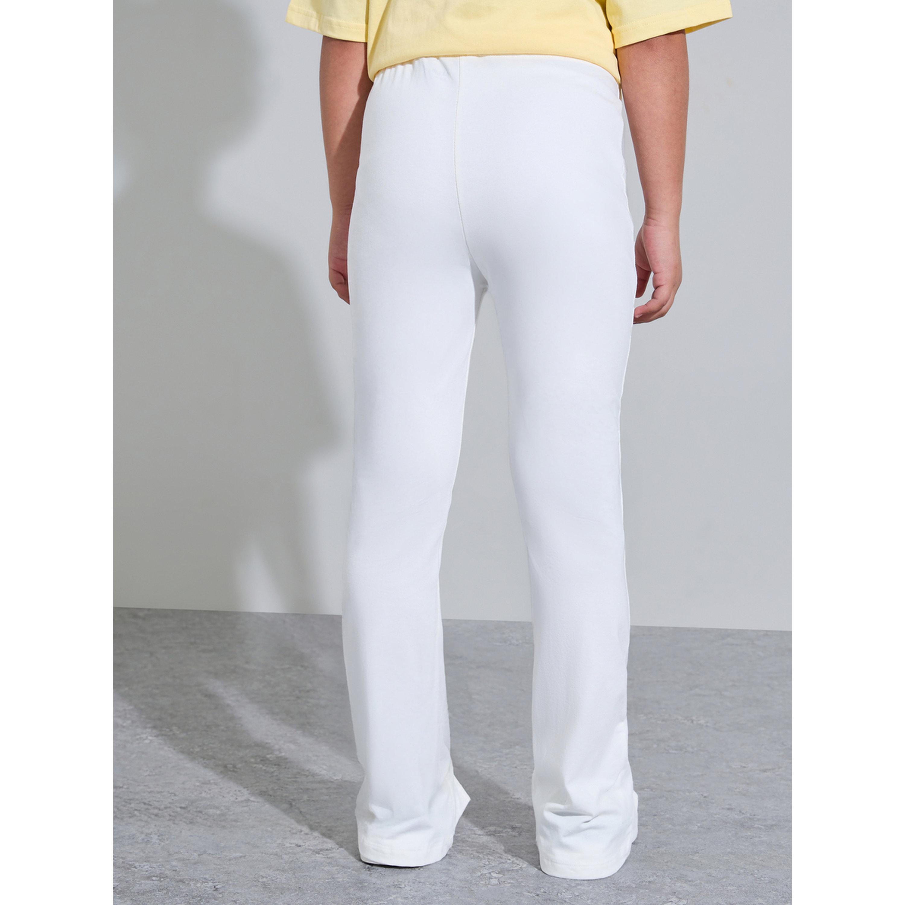 Styli Teen Girls Off White Solid High-Rise Leggings with Front Slit-girls-clothing-bottoms-leggings-image-3