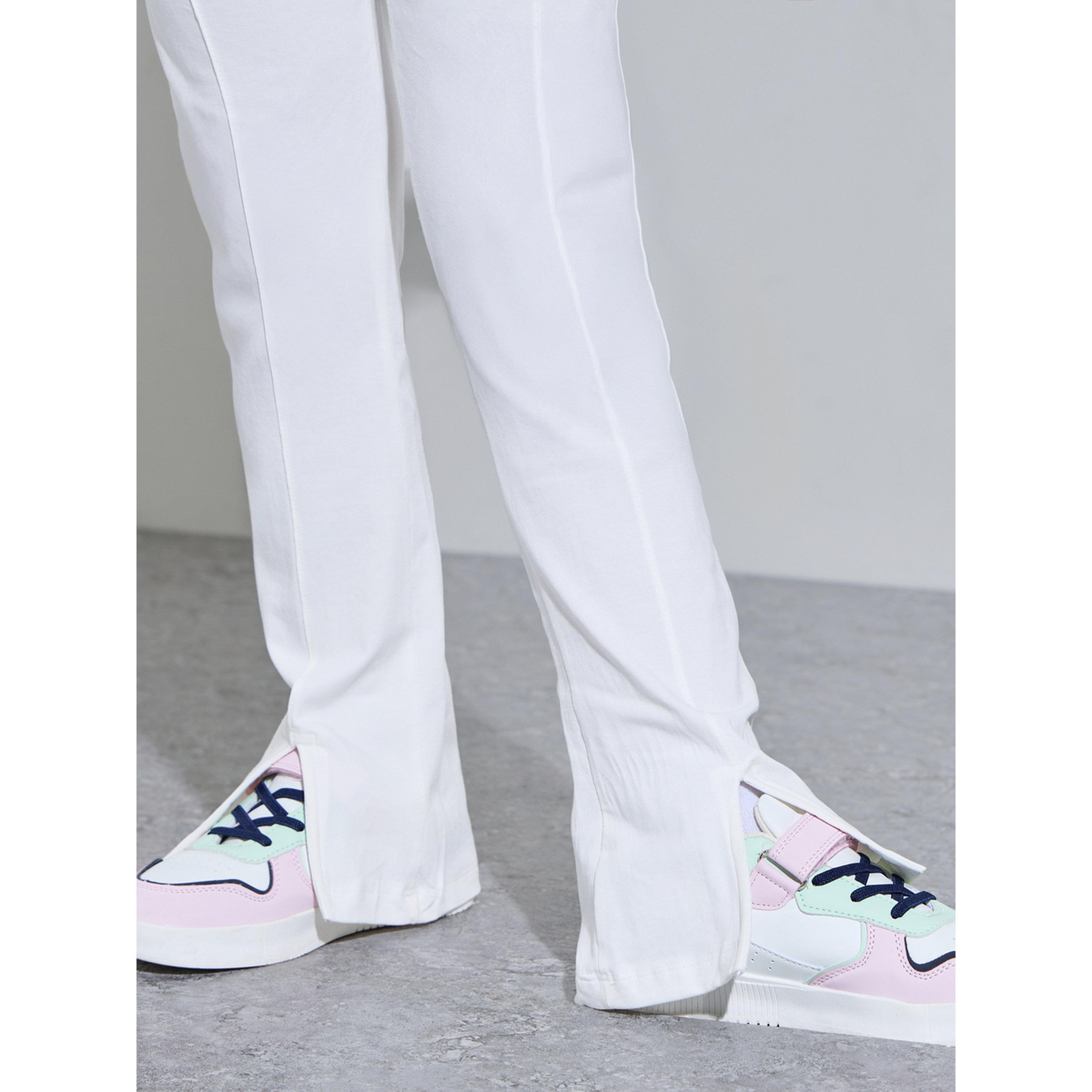 Styli Teen Girls Off White Solid High-Rise Leggings with Front Slit-girls-clothing-bottoms-leggings-image-4