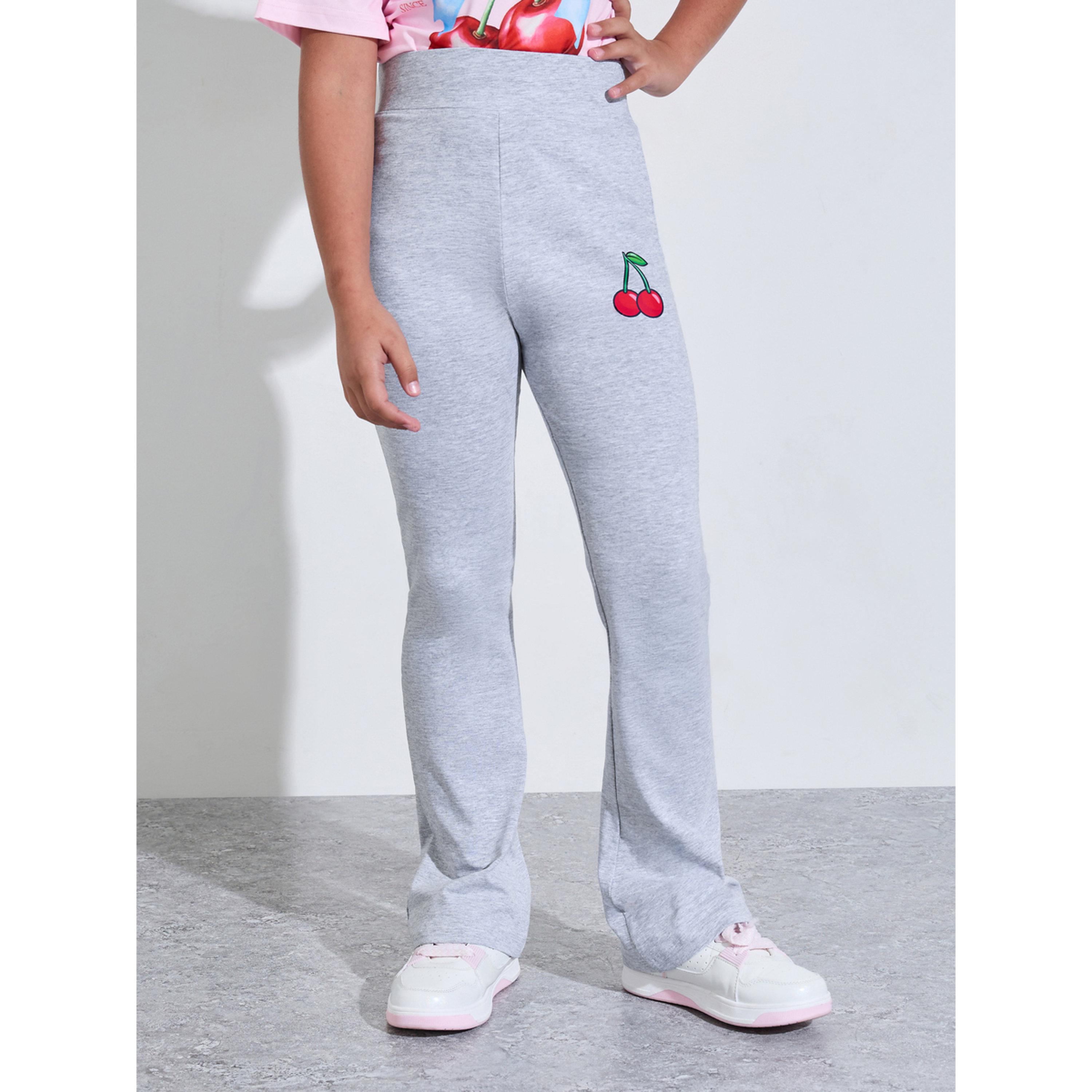 Styli Teen Girls Grey Full-Length Leggings with Cherry Print-girls-clothing-bottoms-leggings-image-1