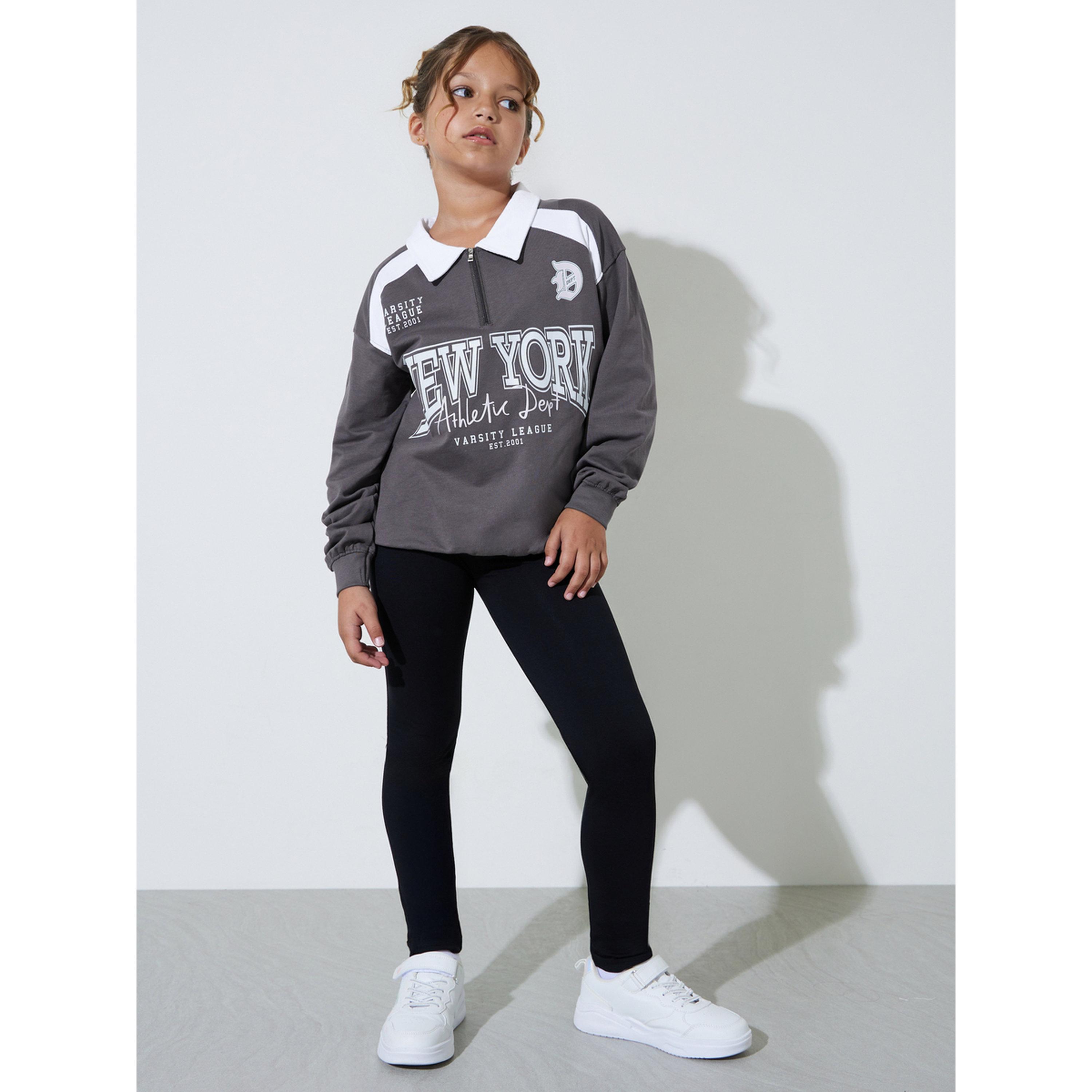 Styli Teen Girls Grey Oversized Graphic Polo Sweatshirt-girls-clothing-sweatshirts-image-2