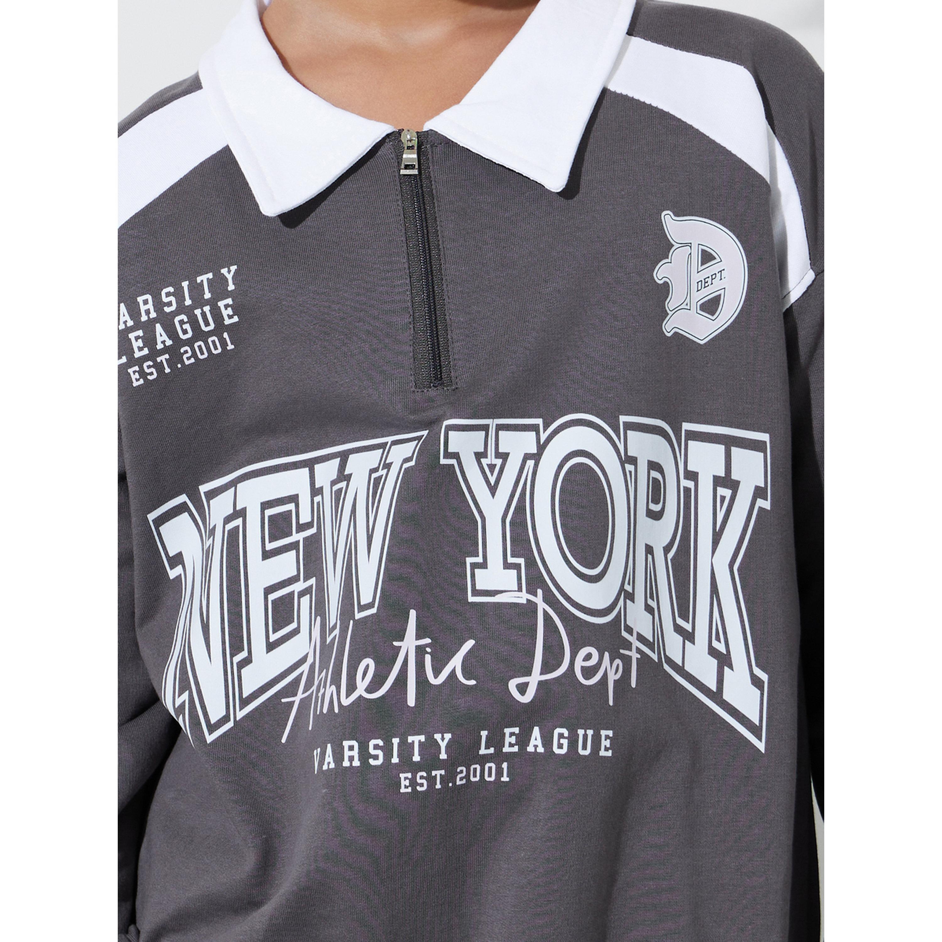 Styli Teen Girls Grey Oversized Graphic Polo Sweatshirt-girls-clothing-sweatshirts-image-4