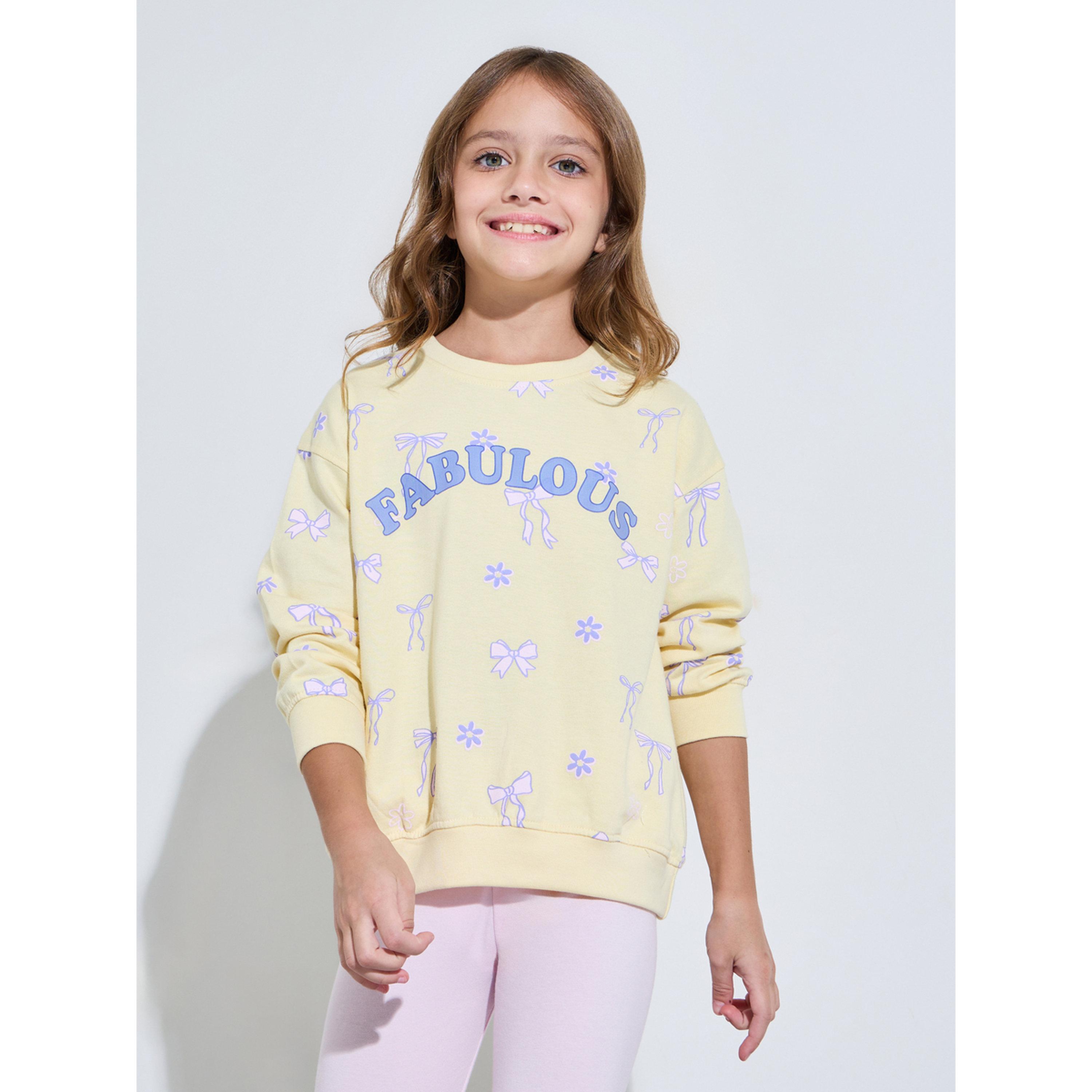 Styli Girls Yellow Graphic Print Oversized Sweatshirt-girls-clothing-sweatshirts-image-1