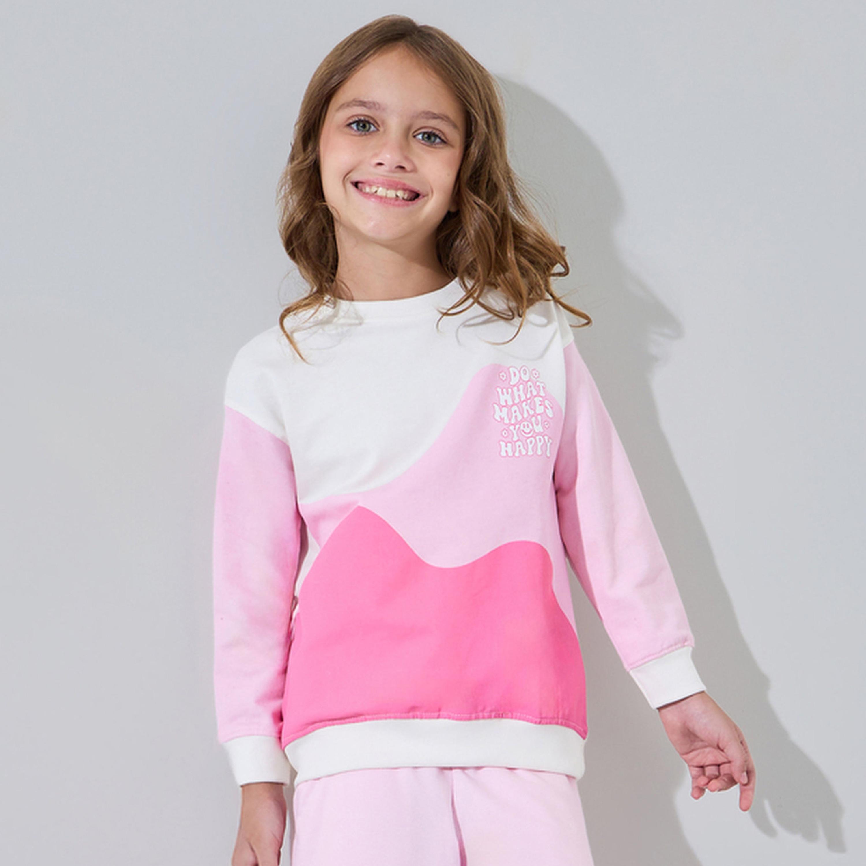 سويت شيرت واسع بنمط كتل الألوان وطبعة جرافيك للبنات-girls-clothing-sweatshirts-image-1