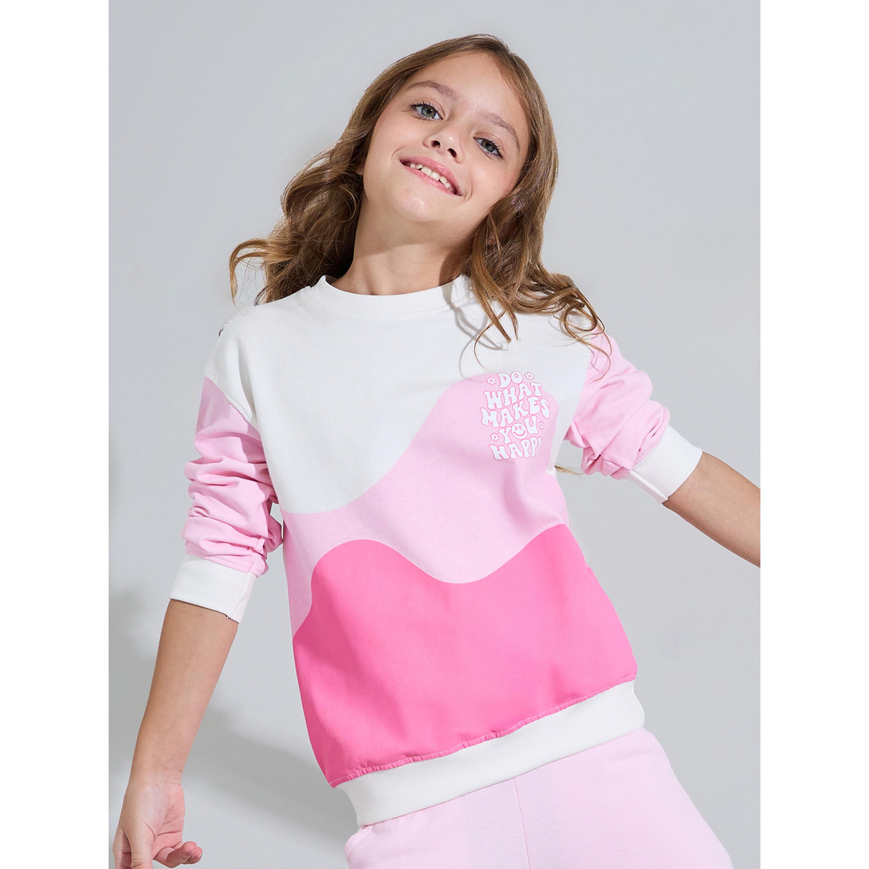 سويت شيرت واسع بنمط كتل الألوان وطبعة جرافيك للبنات-girls-clothing-sweatshirts-image-3