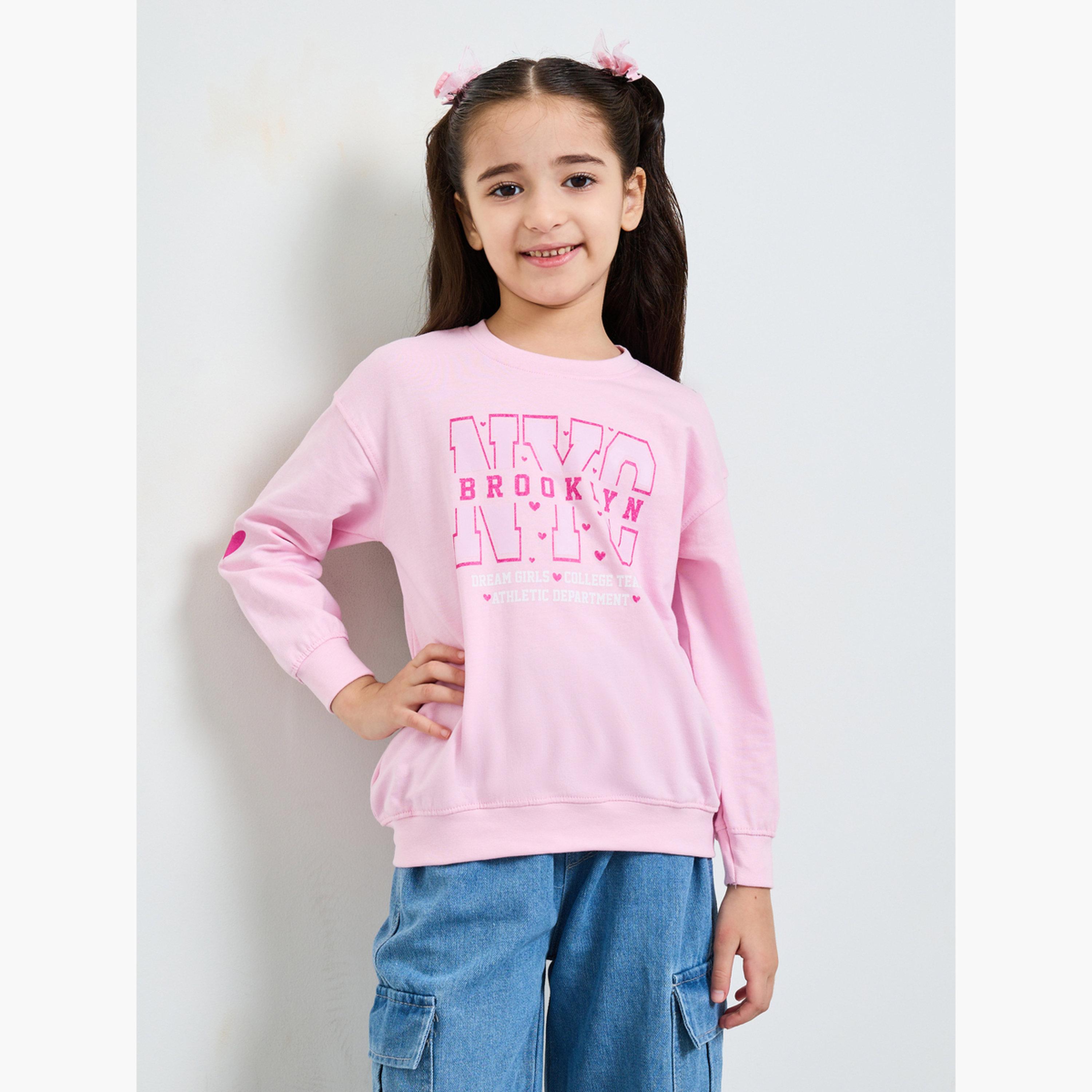 سويت شيرت واسع قطن بطبعة ان واي سي للبنات-girls-clothing-sweatshirts-image-1