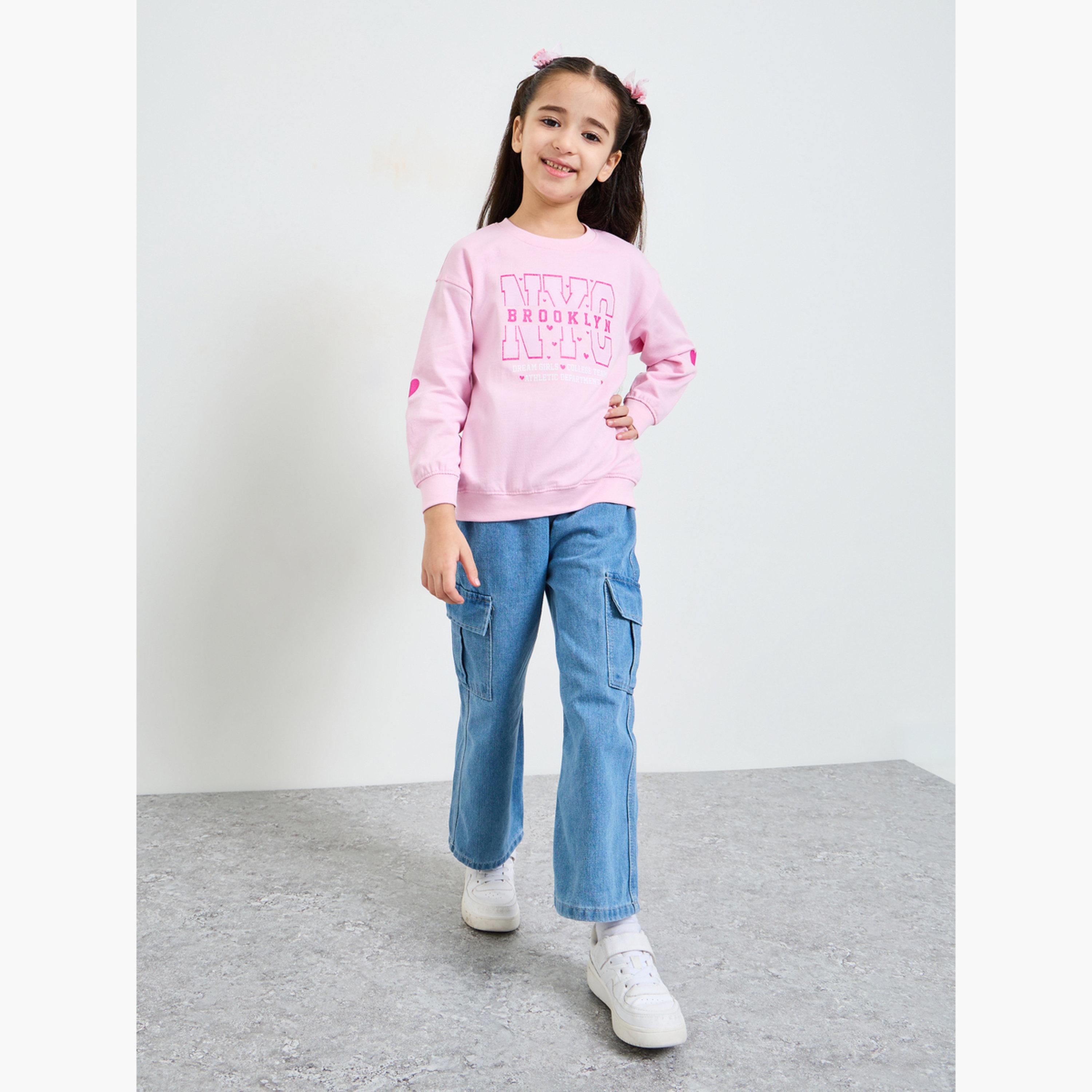سويت شيرت واسع قطن بطبعة ان واي سي للبنات-girls-clothing-sweatshirts-image-2