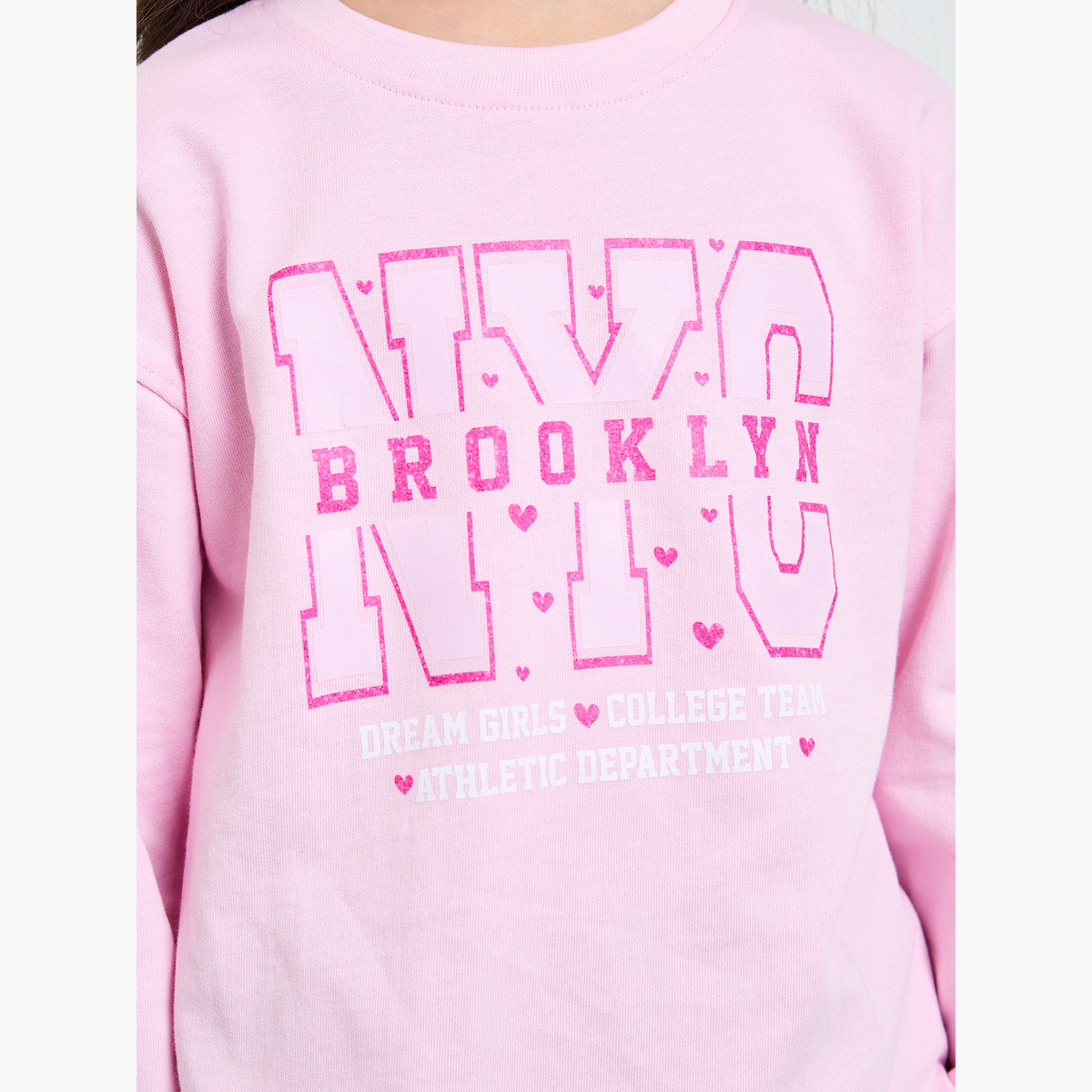 سويت شيرت واسع قطن بطبعة ان واي سي للبنات-girls-clothing-sweatshirts-image-4