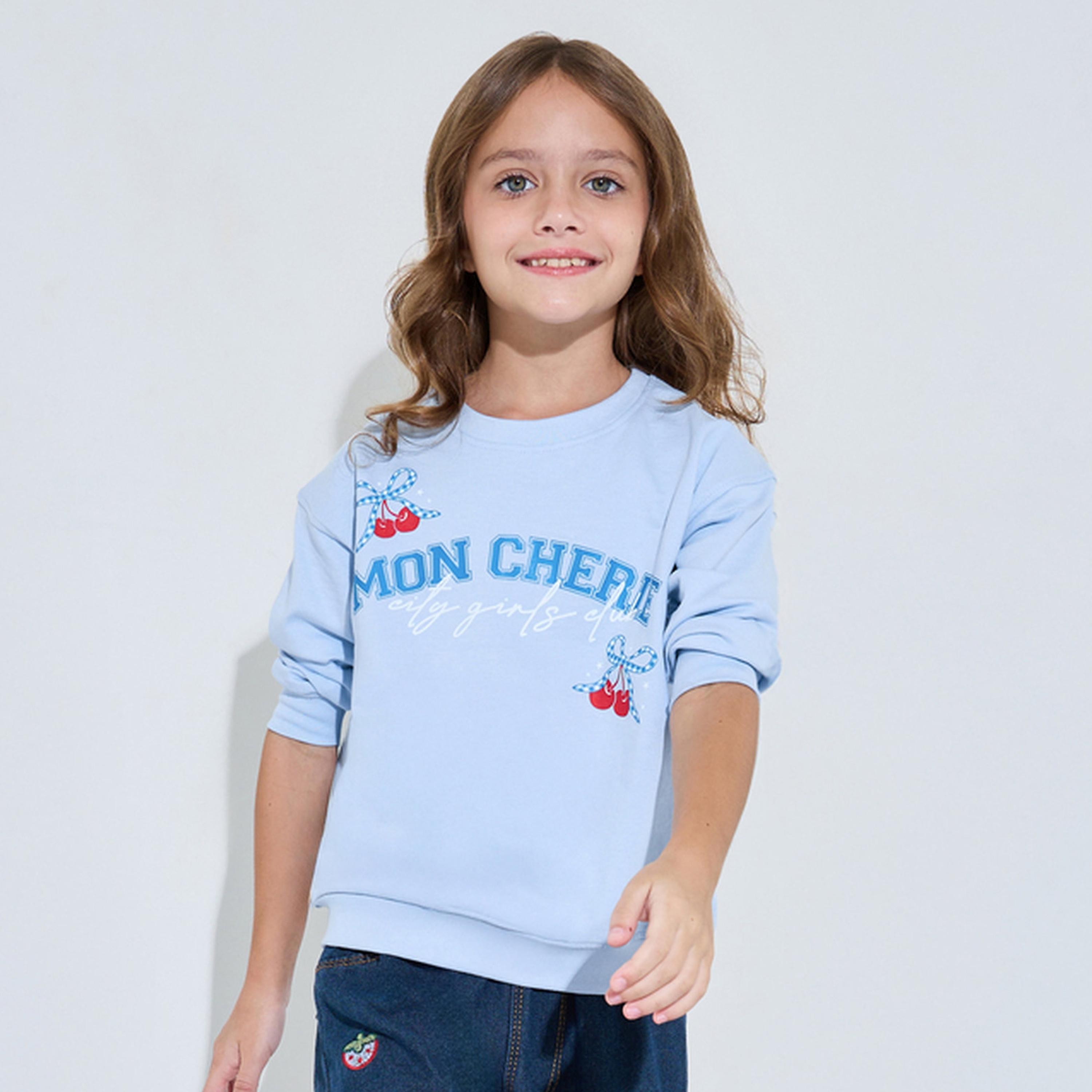 Styli Girls Blue Graphic Print Oversized Sweatshirt-girls-clothing-sweatshirts-image-1