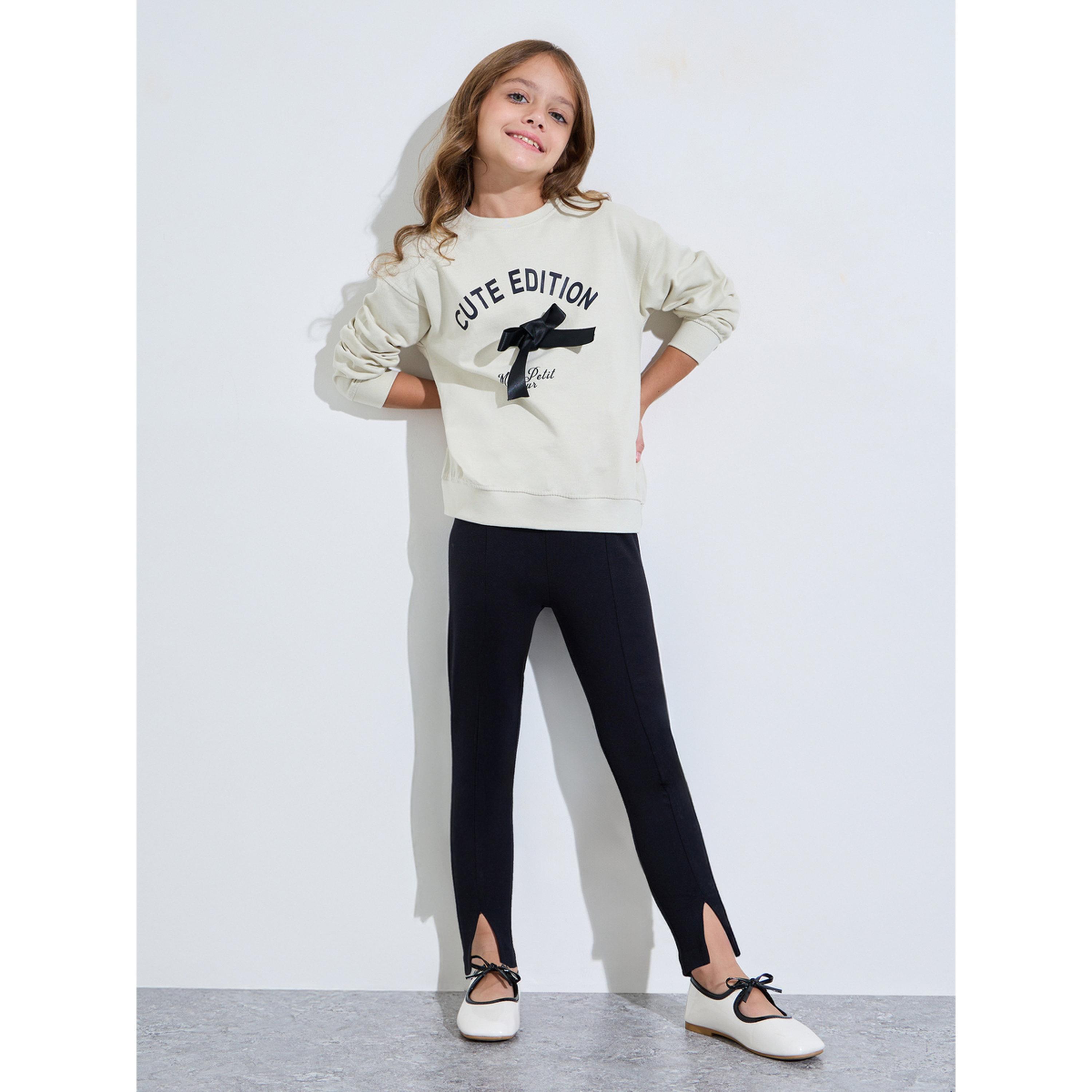 Styli Girls Beige Graphic Print Bow Detail Oversized Sweatshirt-girls-clothing-sweatshirts-image-2