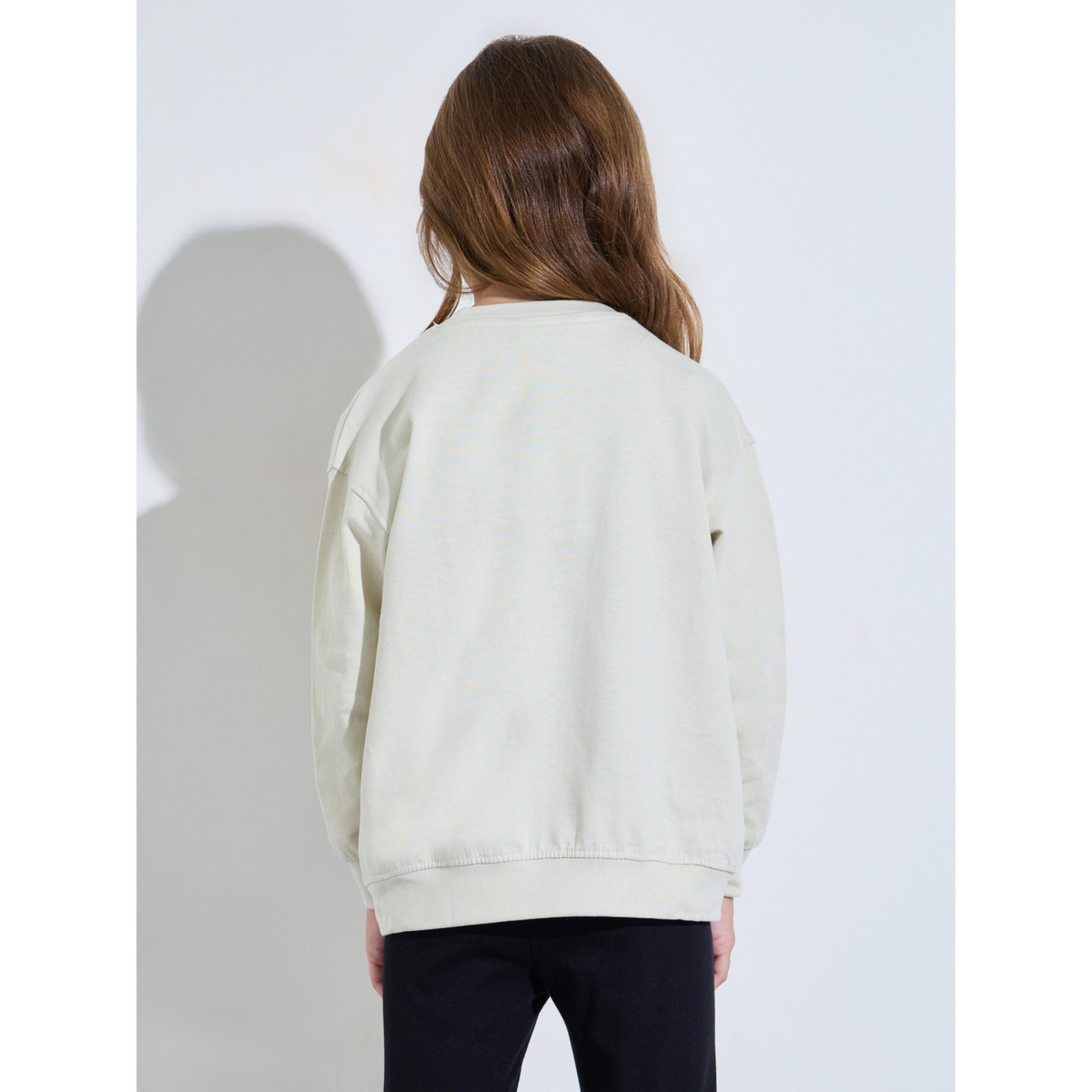 Styli Girls Beige Graphic Print Bow Detail Oversized Sweatshirt-girls-clothing-sweatshirts-image-3