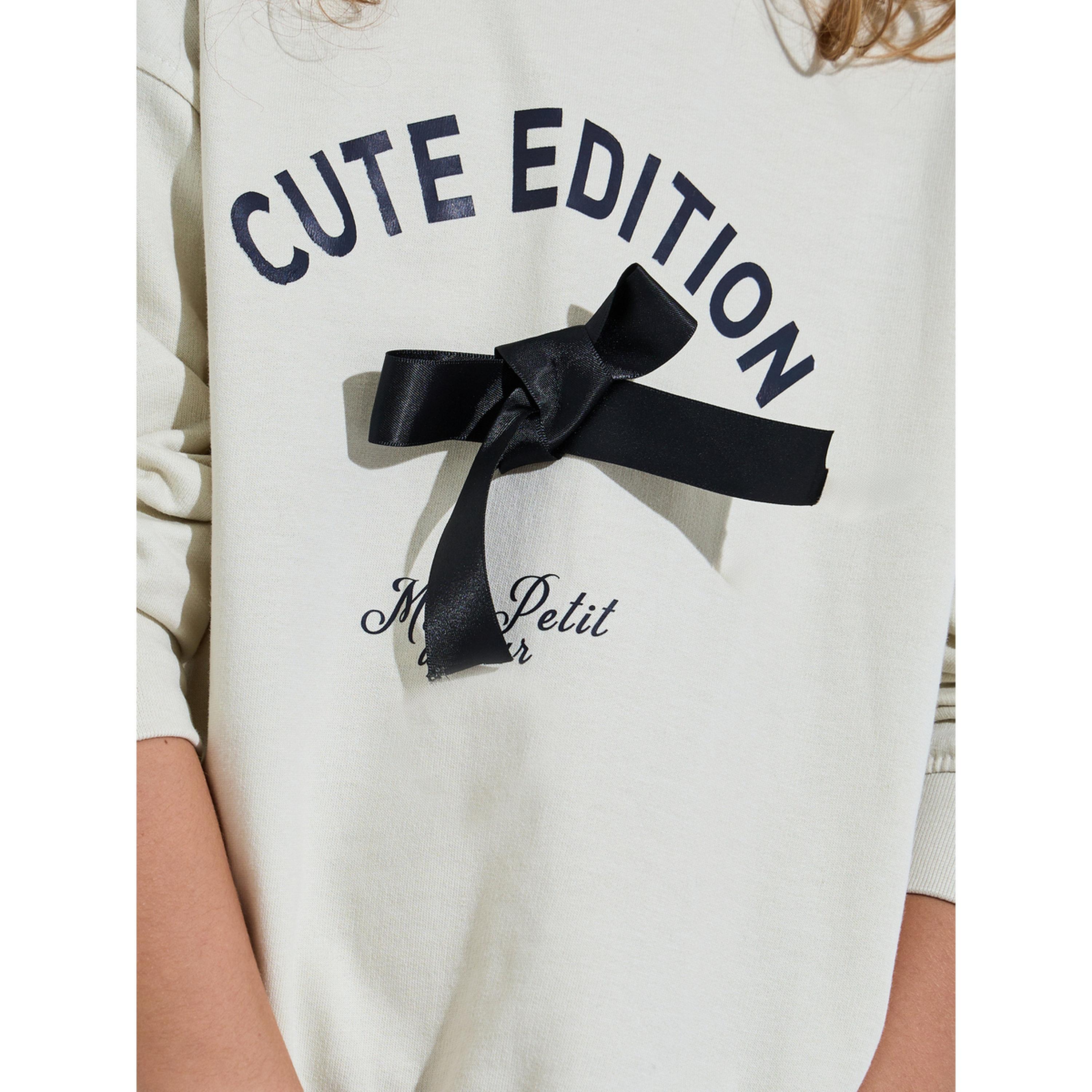 Styli Girls Beige Graphic Print Bow Detail Oversized Sweatshirt-girls-clothing-sweatshirts-image-5