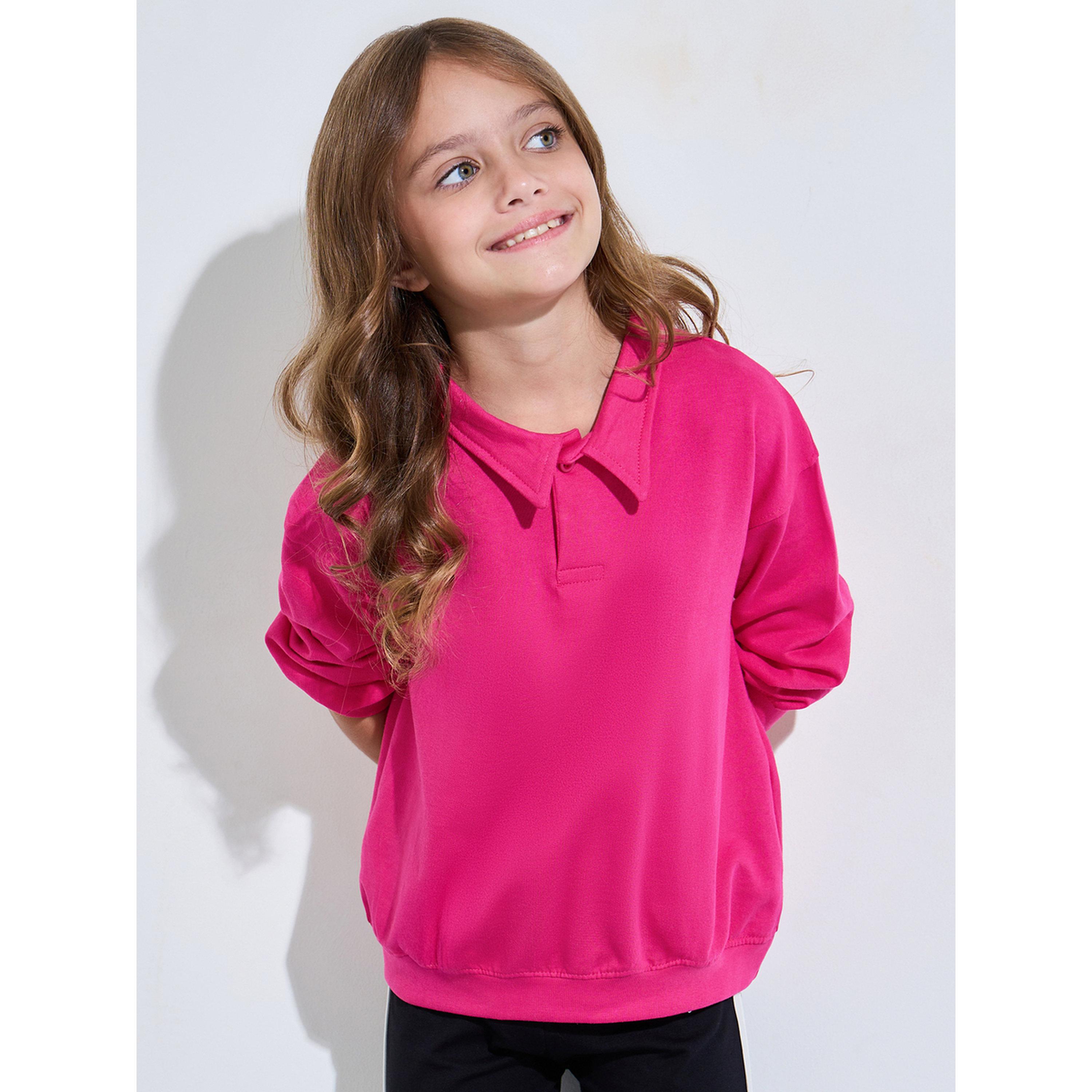 Styli Teen Girls Pink Collared Oversized Sweatshirt-girls-clothing-sweatshirts-image-1