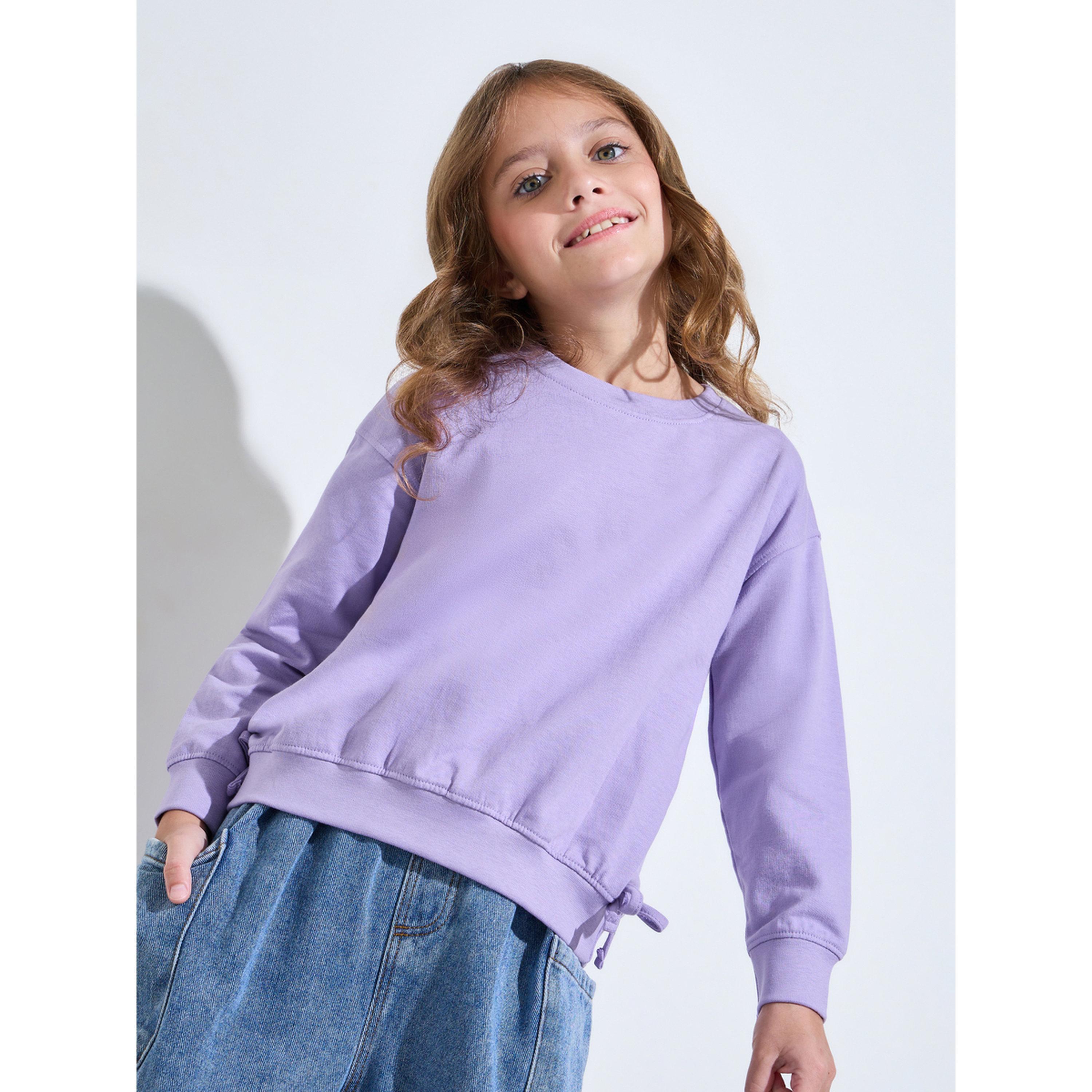 Styli Girls Lilac Solid Side Bow Details Oversized Sweatshirt-girls-clothing-sweatshirts-image-1