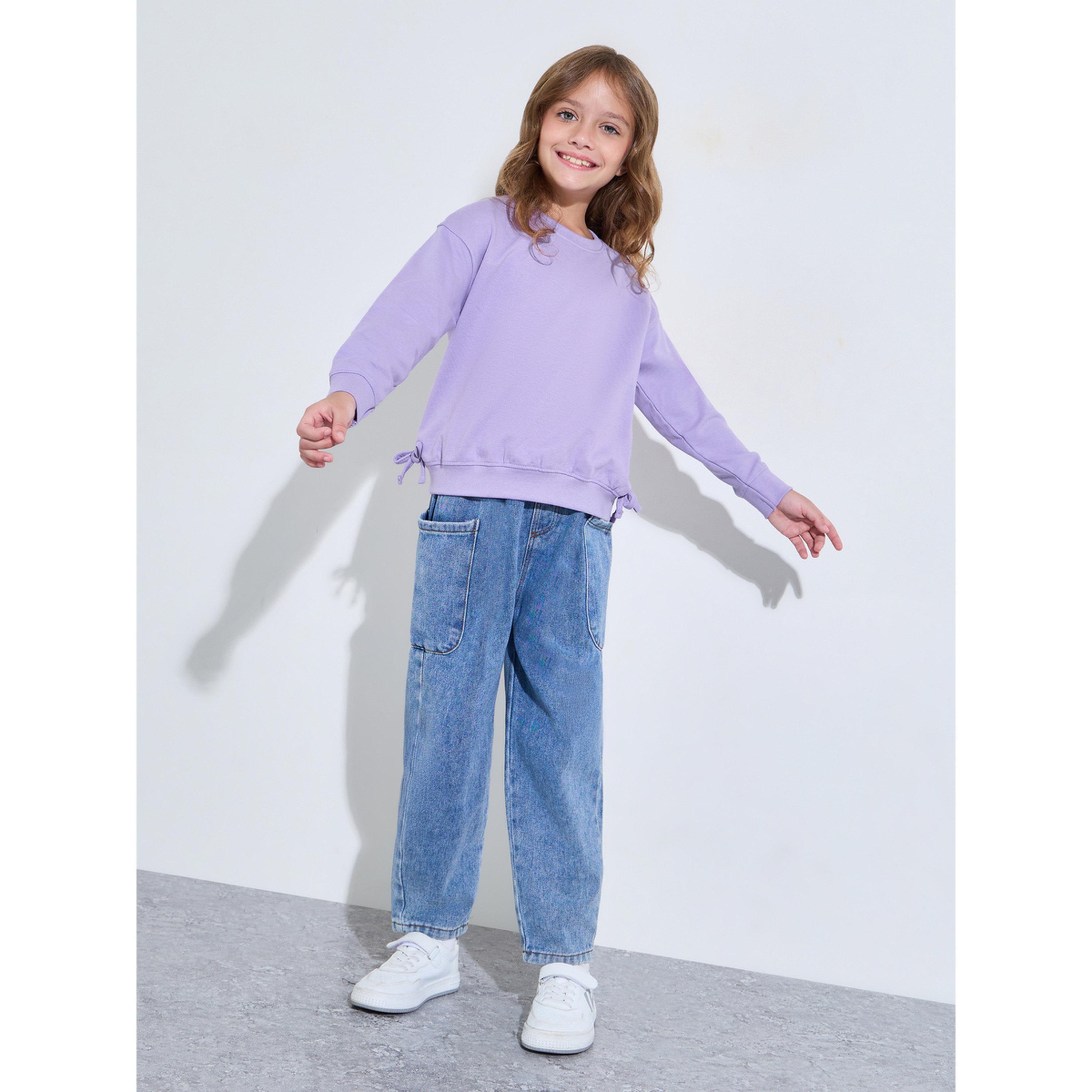 Styli Girls Lilac Solid Side Bow Details Oversized Sweatshirt-girls-clothing-sweatshirts-image-2
