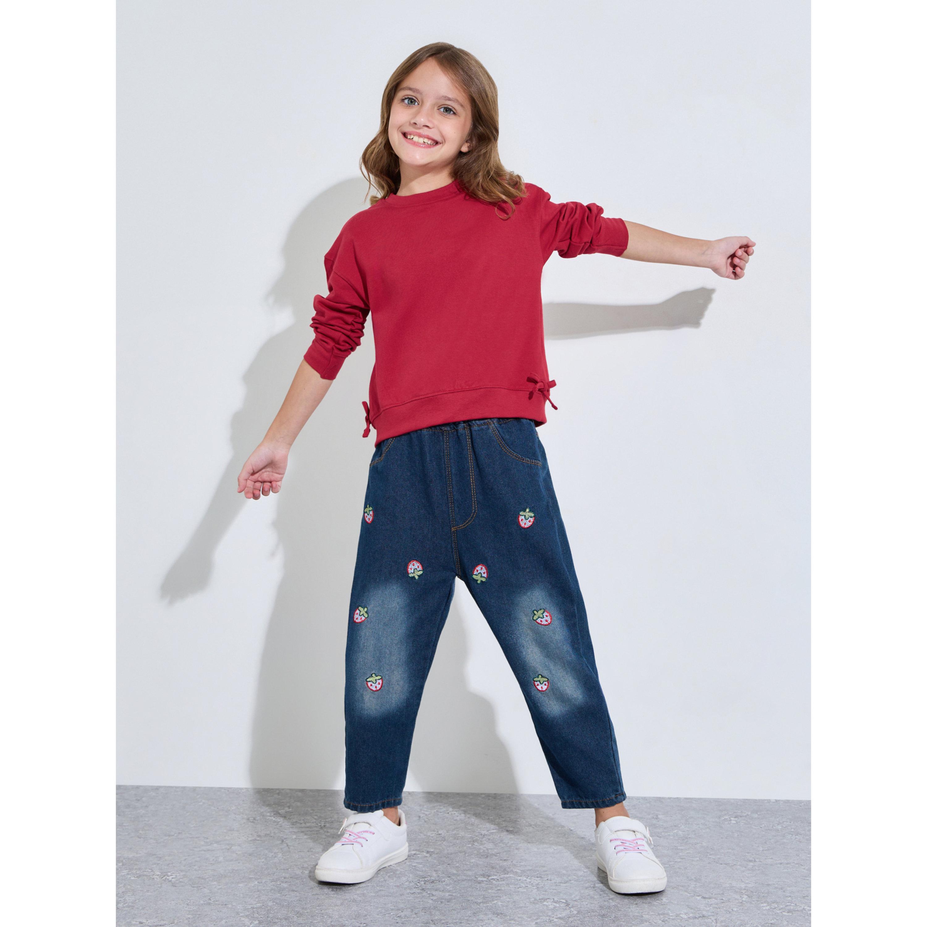سويت شيرت واسع بلون سادة وتفاصيل فيونكة جانبية للبنات-girls-clothing-sweatshirts-image-2