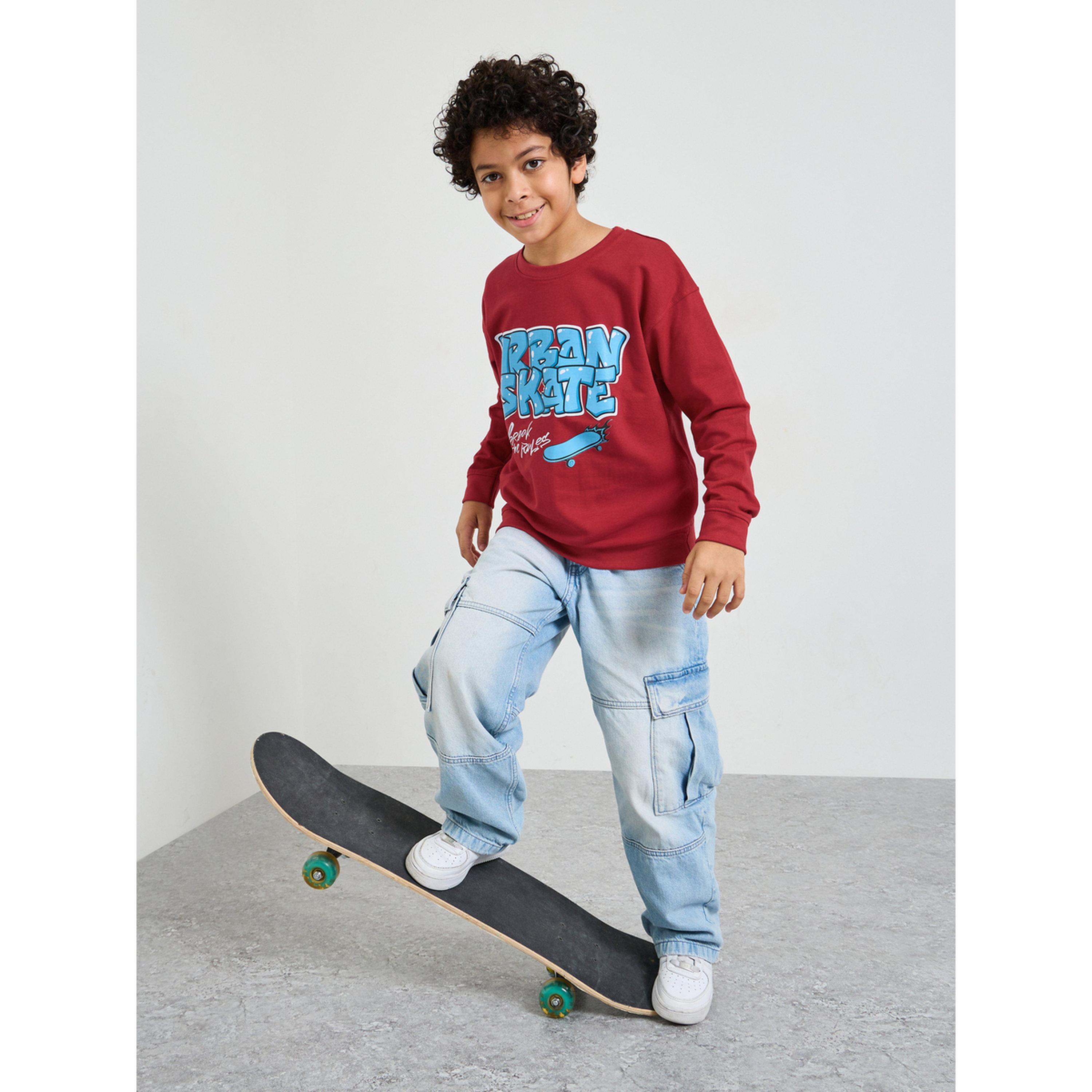 Styli Teen Boys Red Oversized Graphic Sweatshirt-boys-clothing-sweatshirts-image-2