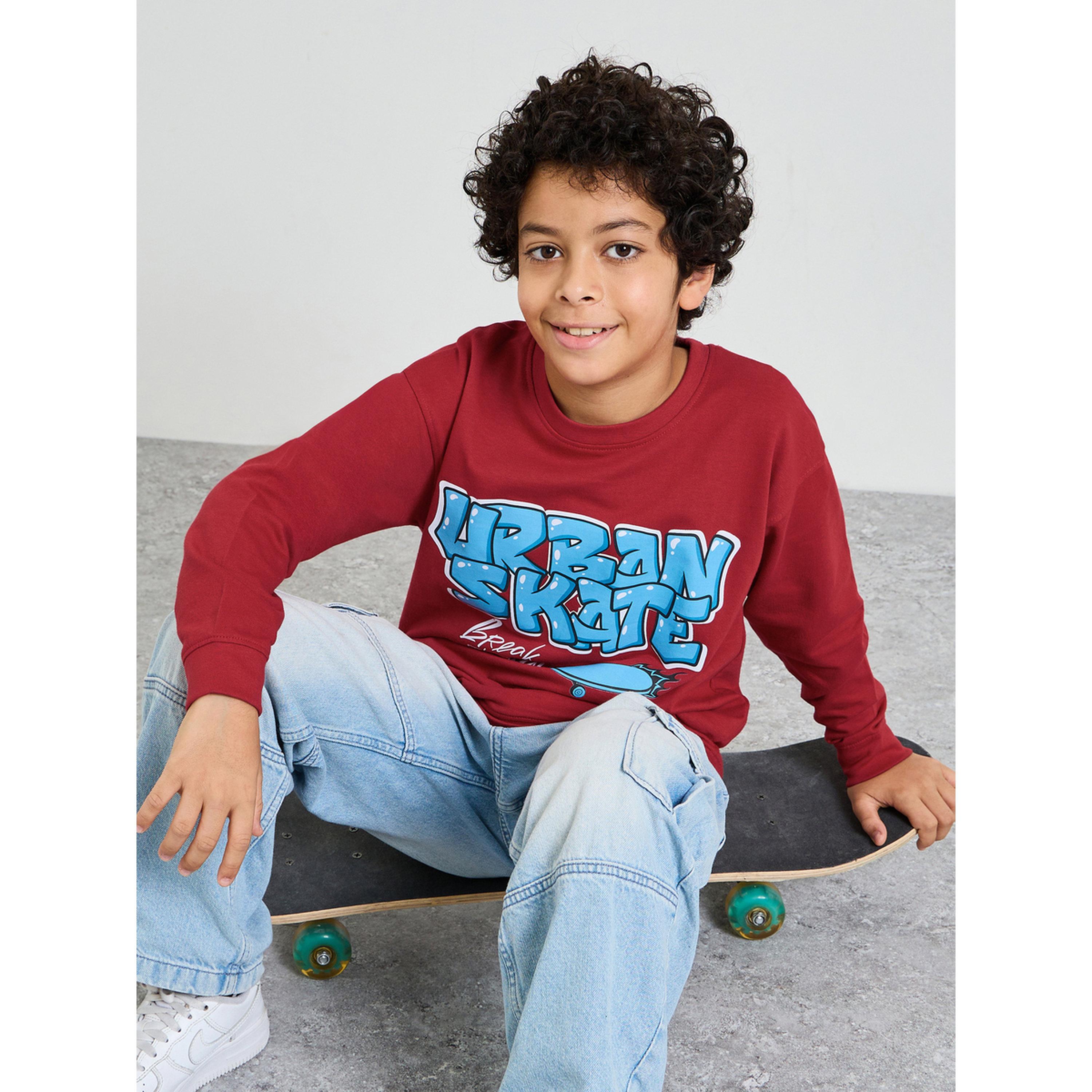 Styli Teen Boys Red Oversized Graphic Sweatshirt-boys-clothing-sweatshirts-image-3