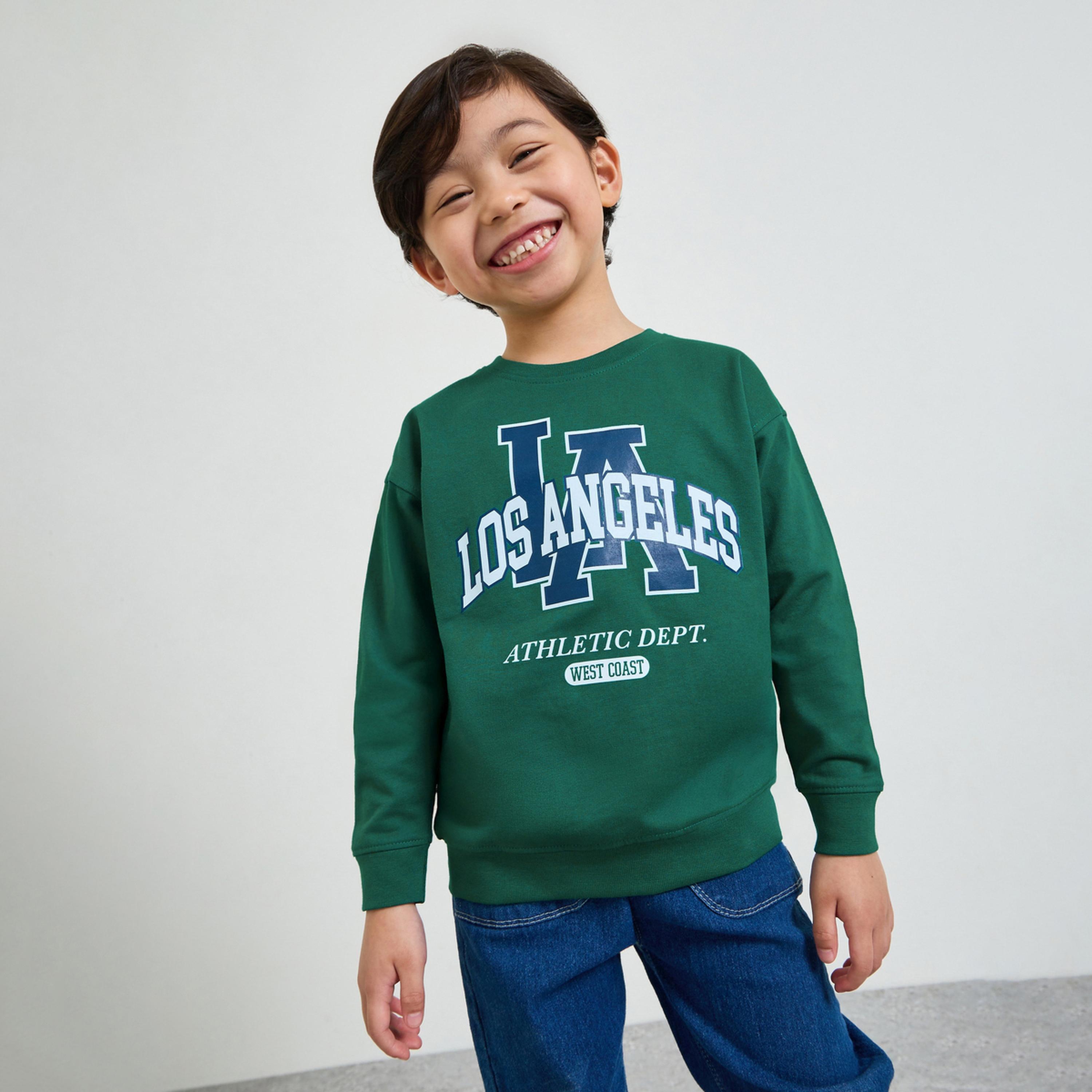 Styli Boys Dark Green Graphic Print Oversized Sweatshirt-boys-clothing-sweatshirts-image-1