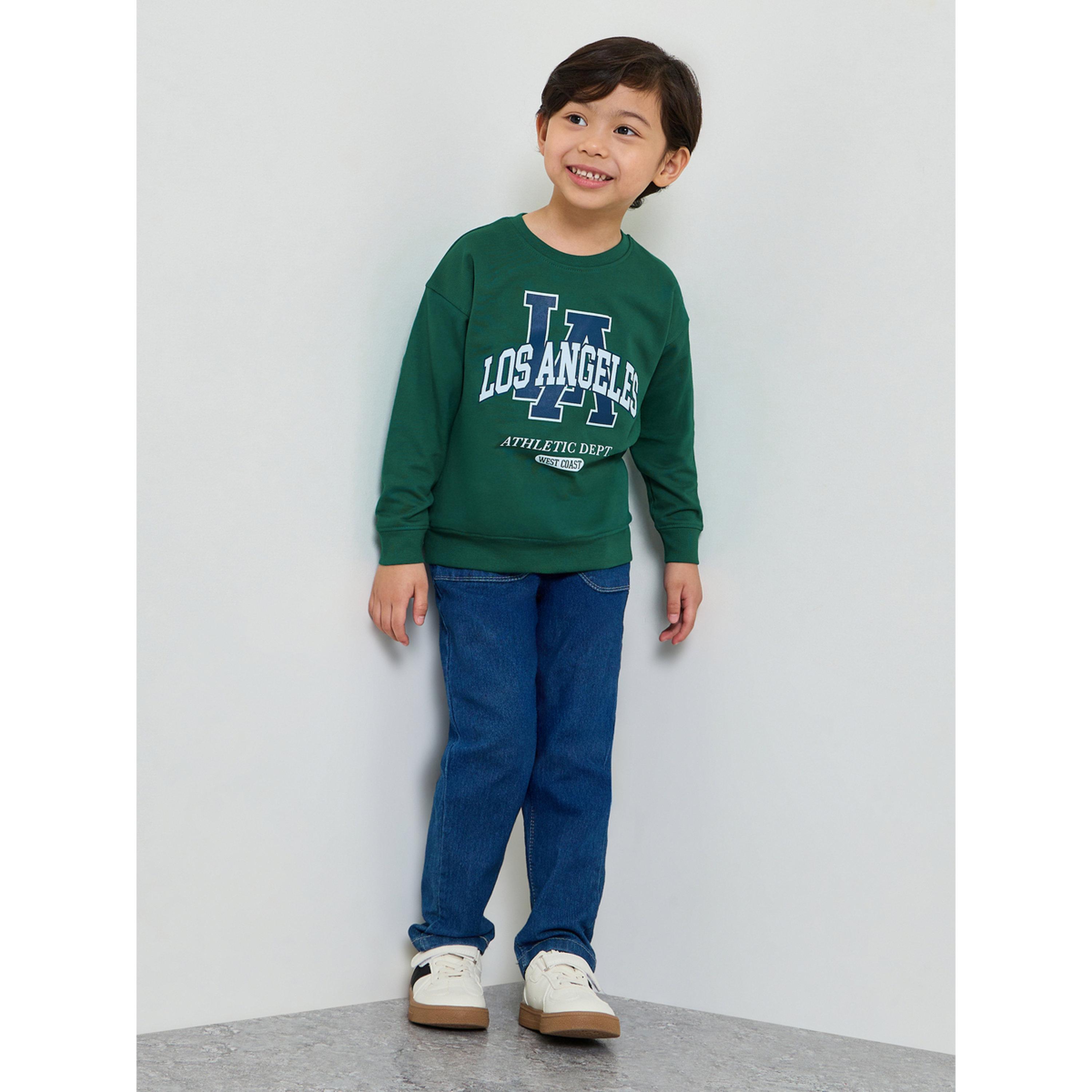 Styli Boys Dark Green Graphic Print Oversized Sweatshirt-boys-clothing-sweatshirts-image-2