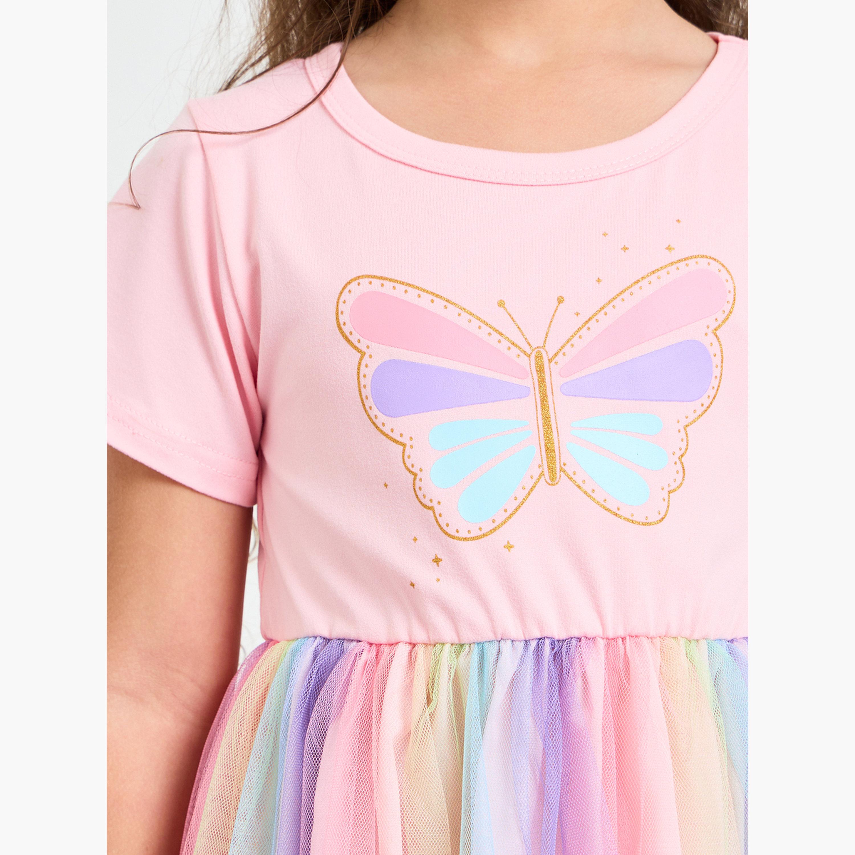 فستان مش بطبقات ونقشة فراشات للبنات-girls-clothing-bottoms-skirts-image-4