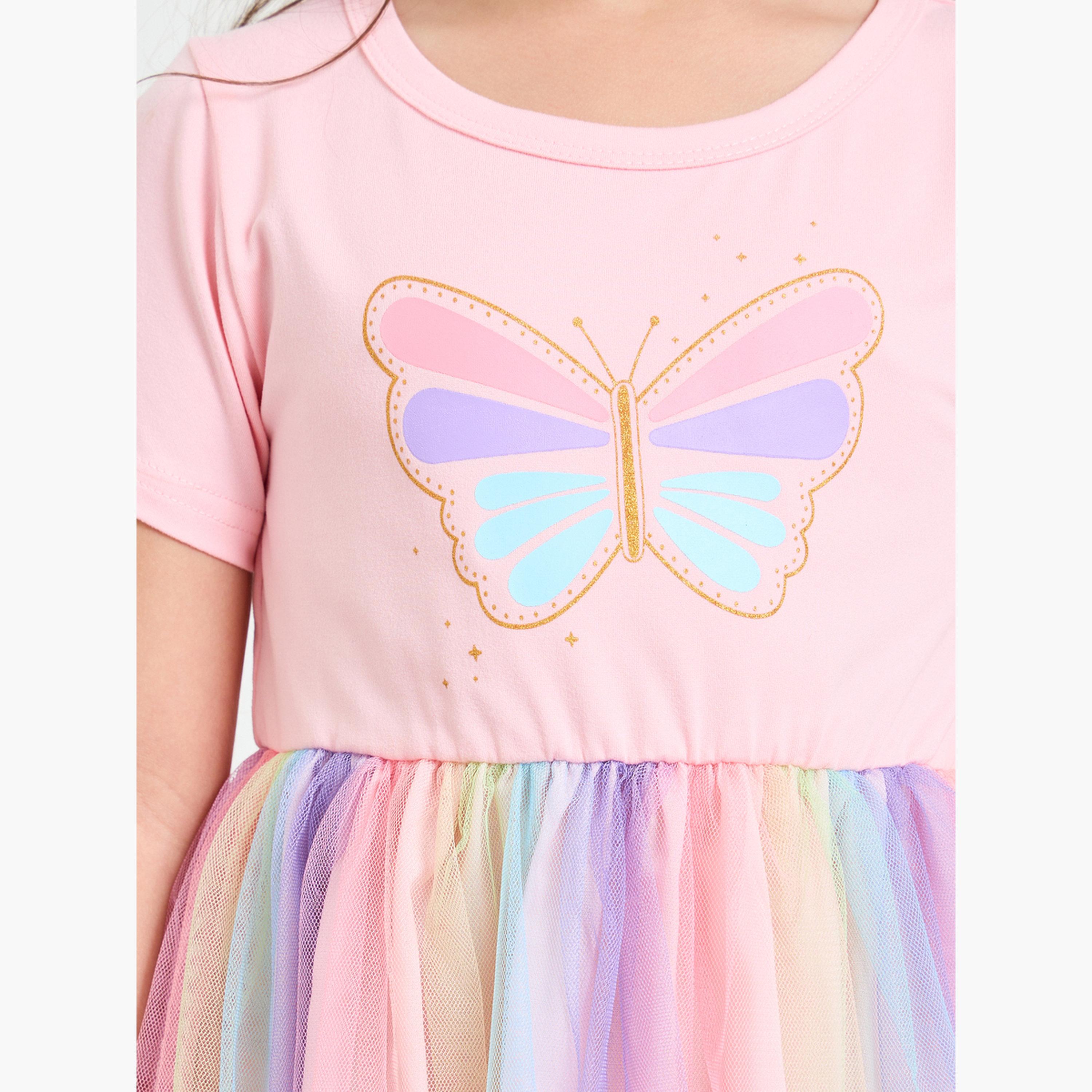 فستان مش بطبقات ونقشة فراشات للبنات-girls-clothing-bottoms-skirts-image-5