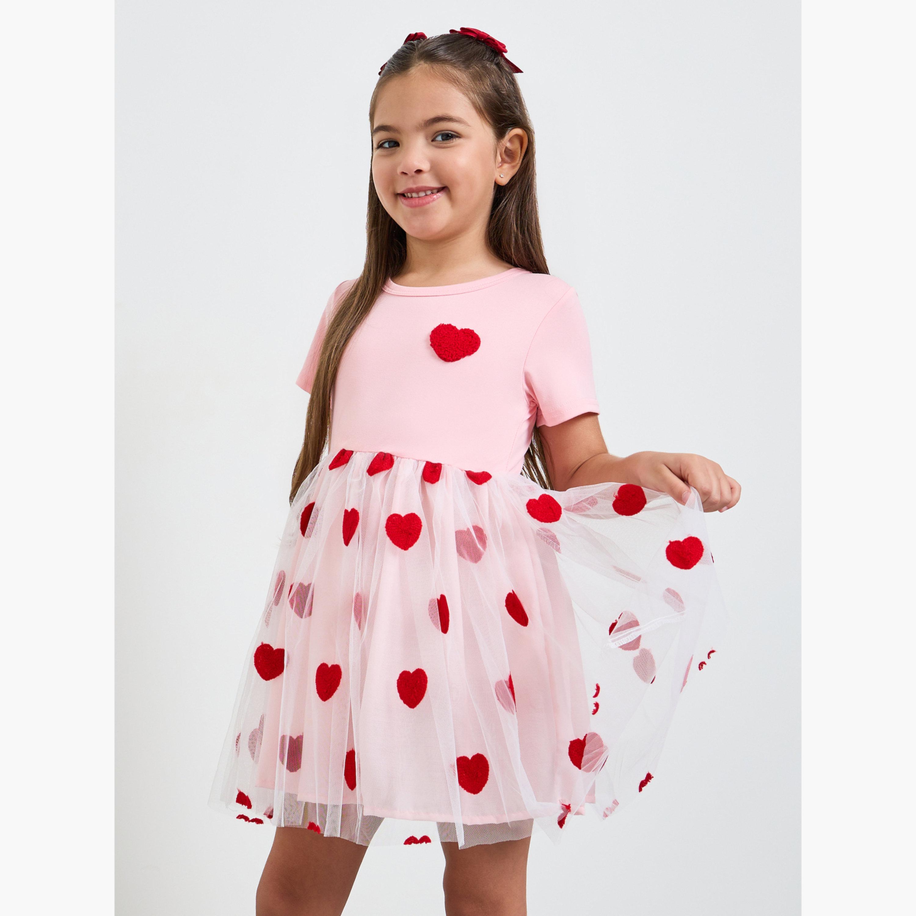 فستان كاجوال بطبعة شبك وقلوب للبنات-girls-clothing-bottoms-skirts-image-1