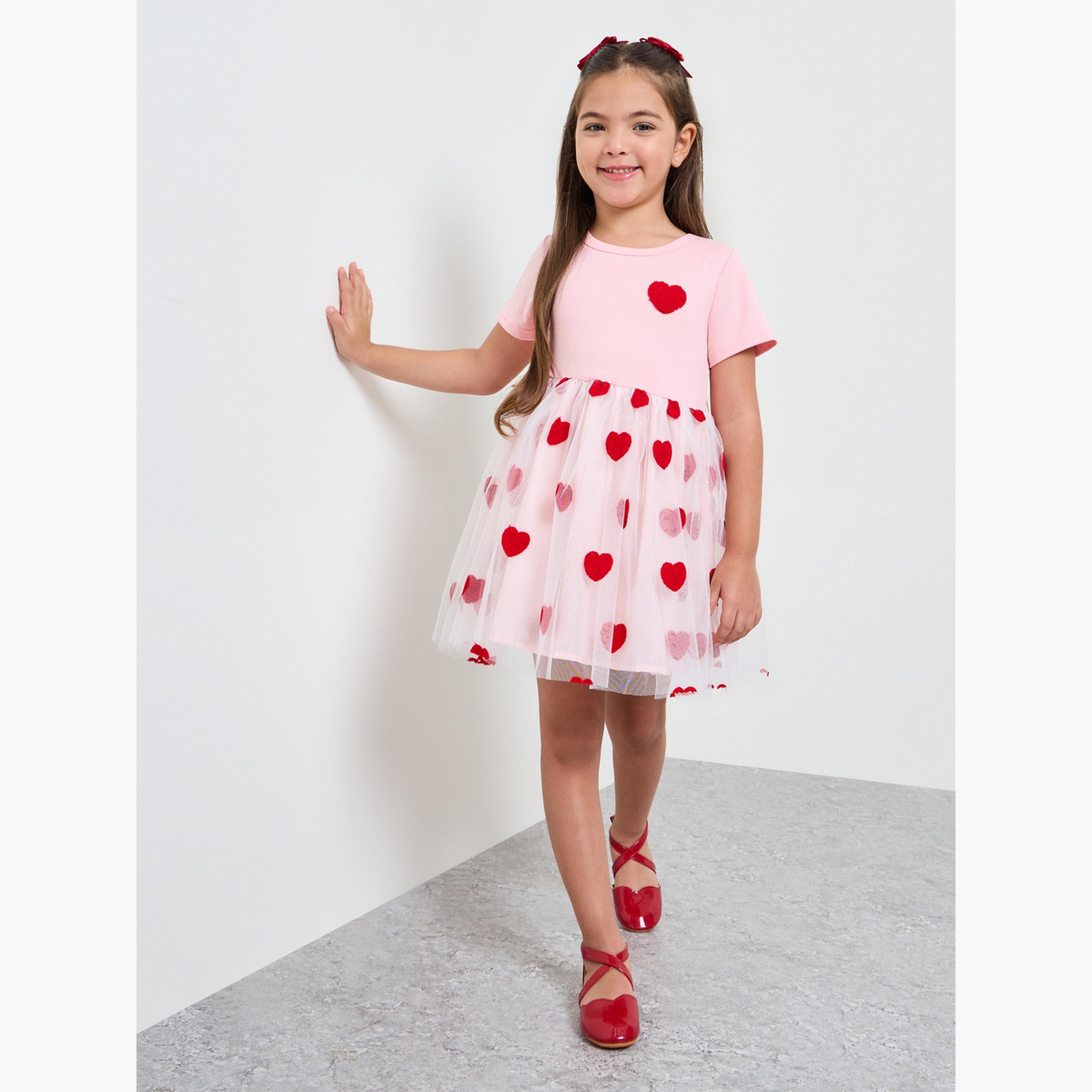 فستان كاجوال بطبعة شبك وقلوب للبنات-girls-clothing-bottoms-skirts-image-2