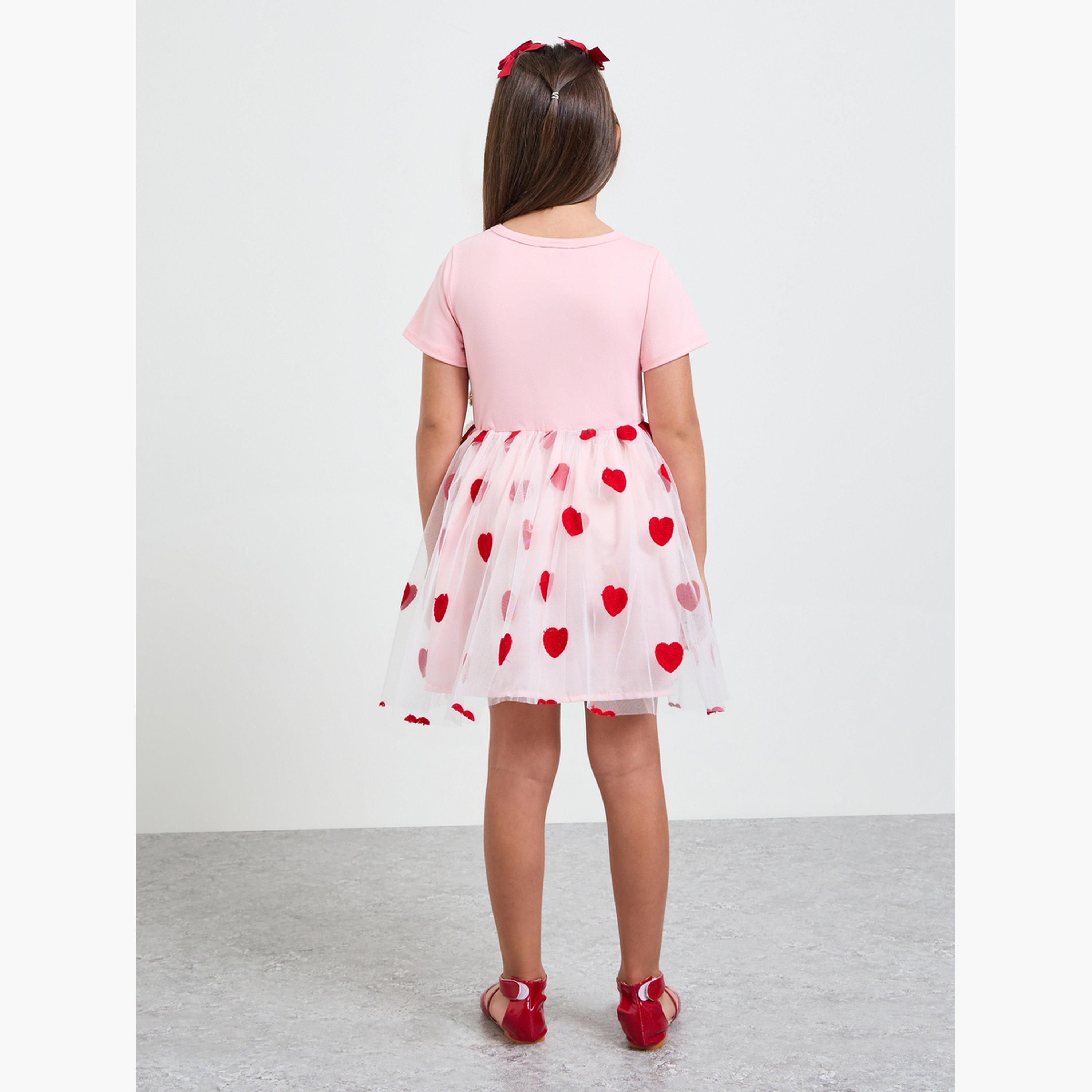 فستان كاجوال بطبعة شبك وقلوب للبنات-girls-clothing-bottoms-skirts-image-3