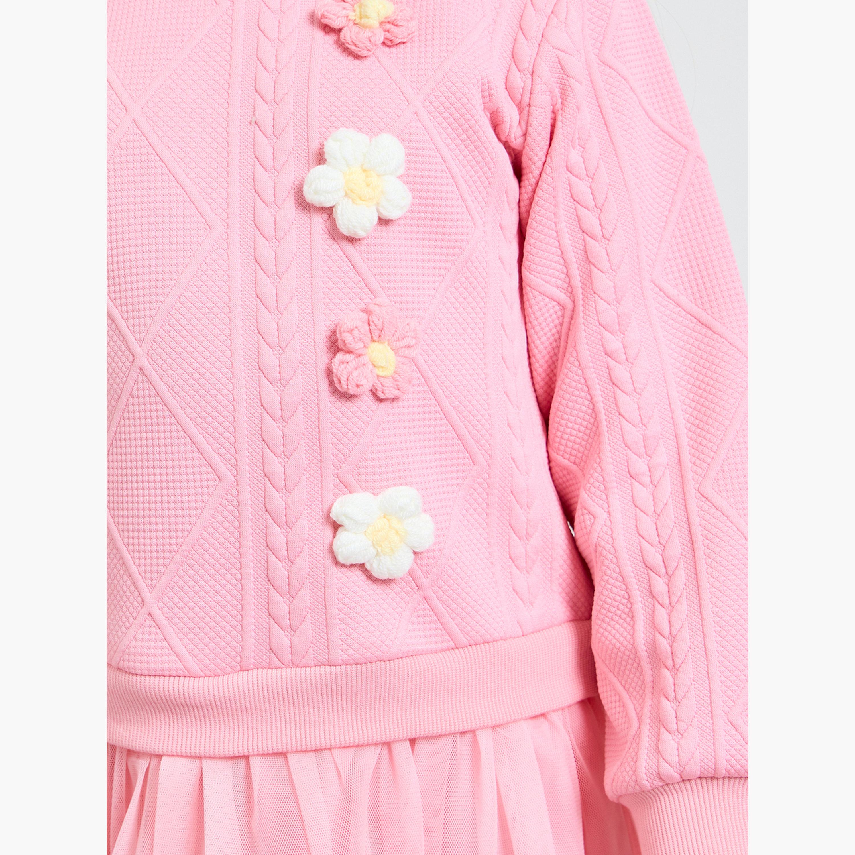 Styli Girls Jacquard Flower Patch Tulle Dress-girls-clothing-dressesandjumpsuits-image-5