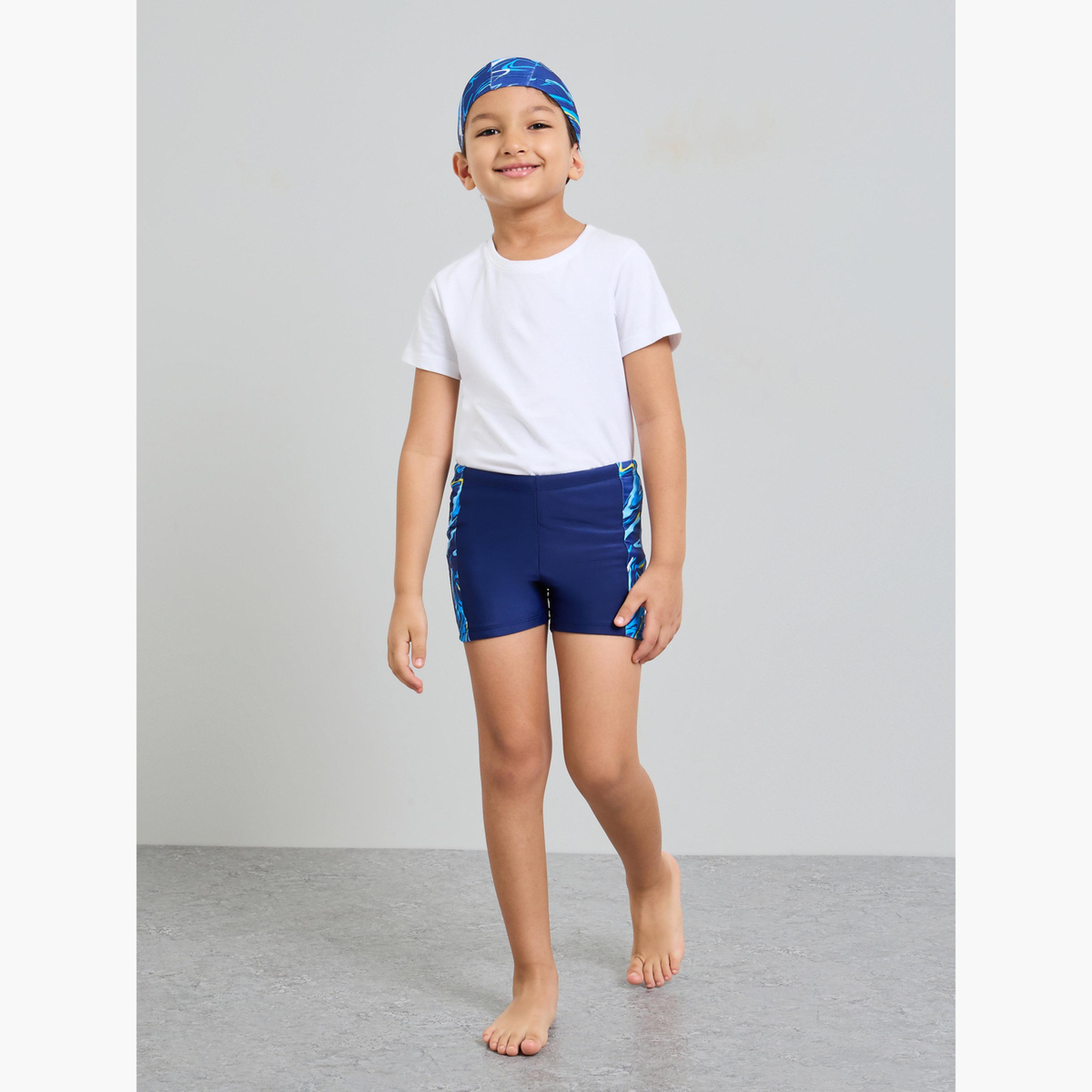 شورت سباحة مطبوع بشريط جانبي للأولاد مع كاب-boys-clothing-swimwear-image-2
