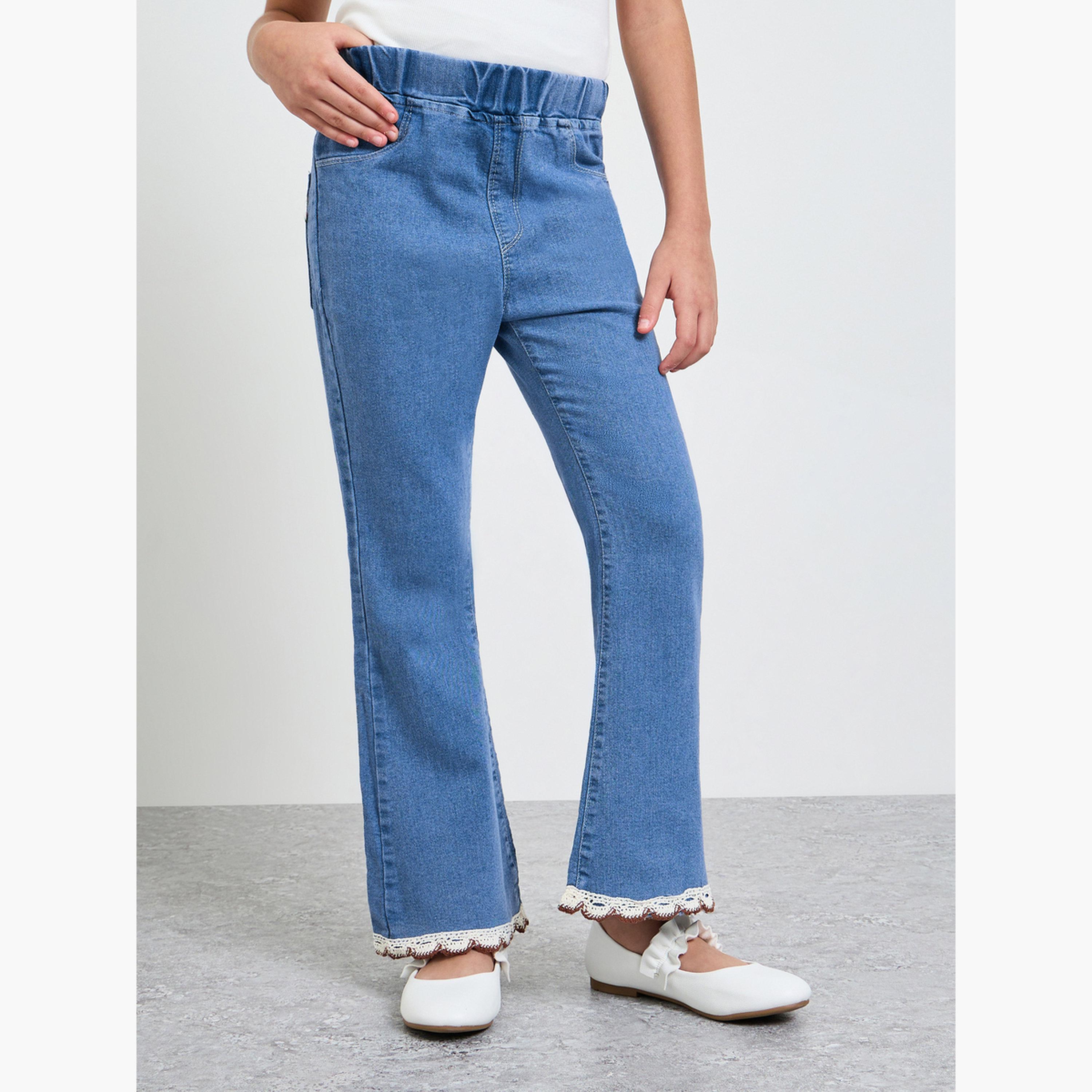 جينز واسع بحافة مزينة بدانتيل-girls-clothing-bottoms-jeansandjeggings-image-1