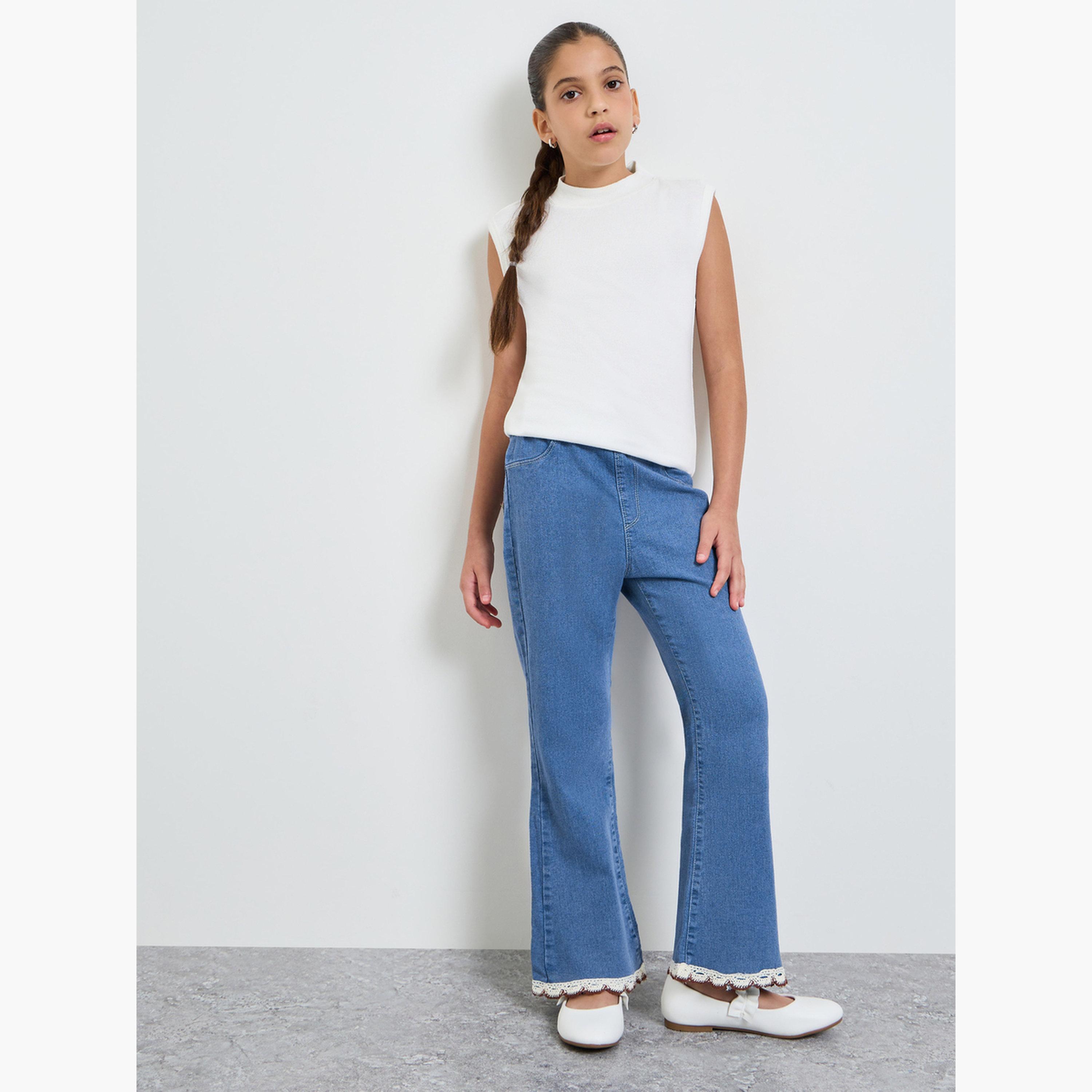 جينز واسع بحافة مزينة بدانتيل-girls-clothing-bottoms-jeansandjeggings-image-2