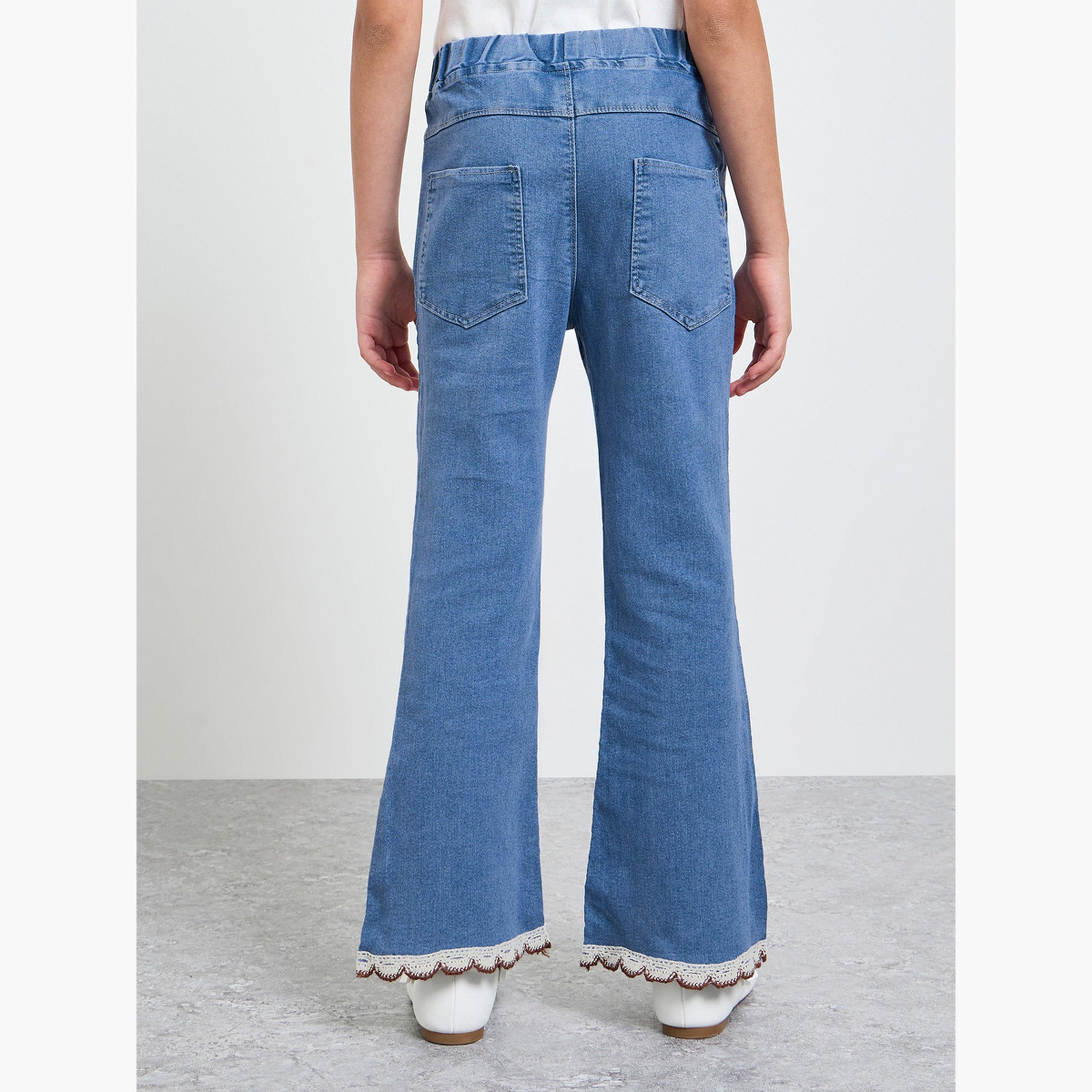 جينز واسع بحافة مزينة بدانتيل-girls-clothing-bottoms-jeansandjeggings-image-4