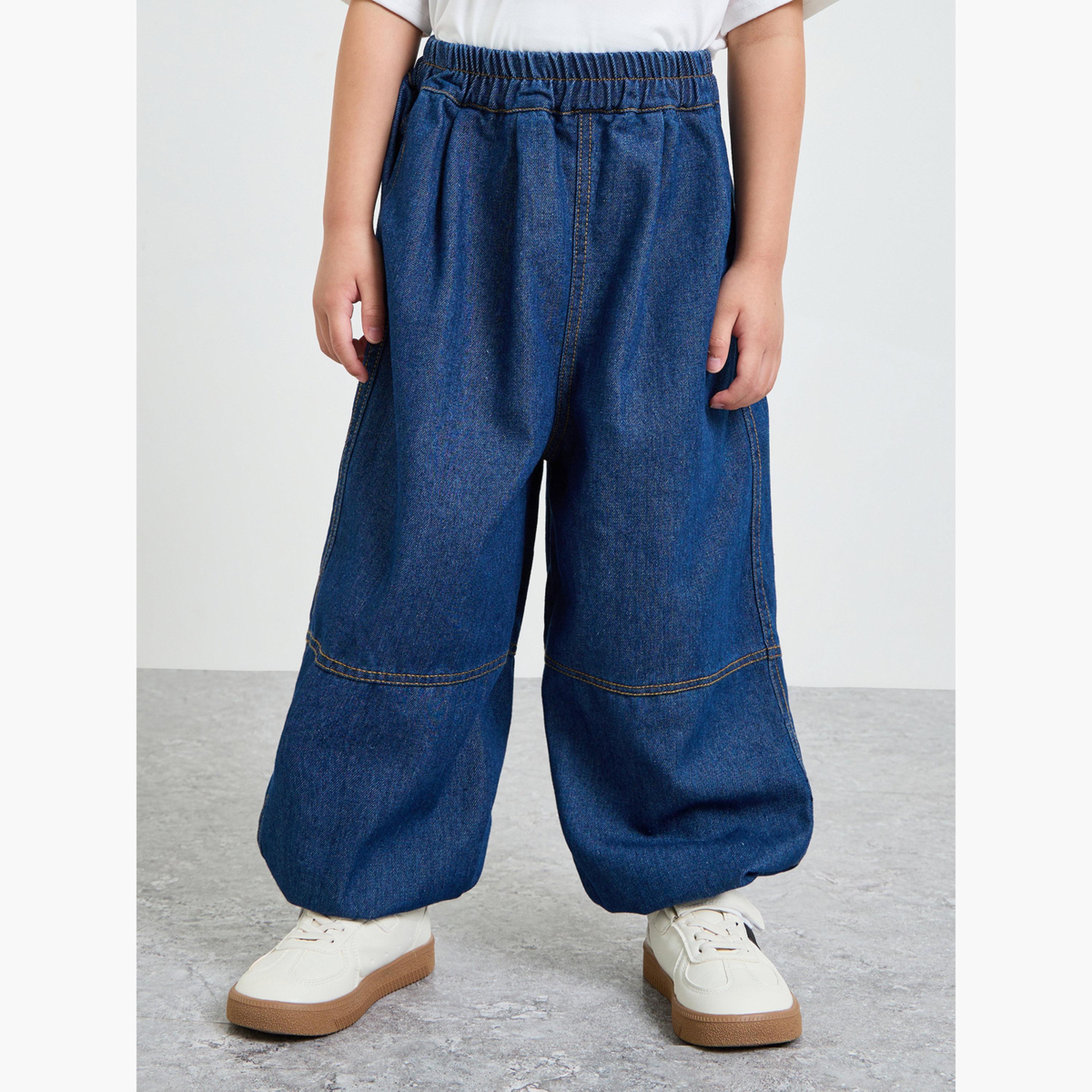 Styli Boys Dark Blue Cut and Sew Panel Baggy Jeans-boys-clothing-bottoms-joggersandtrackpants-image-1
