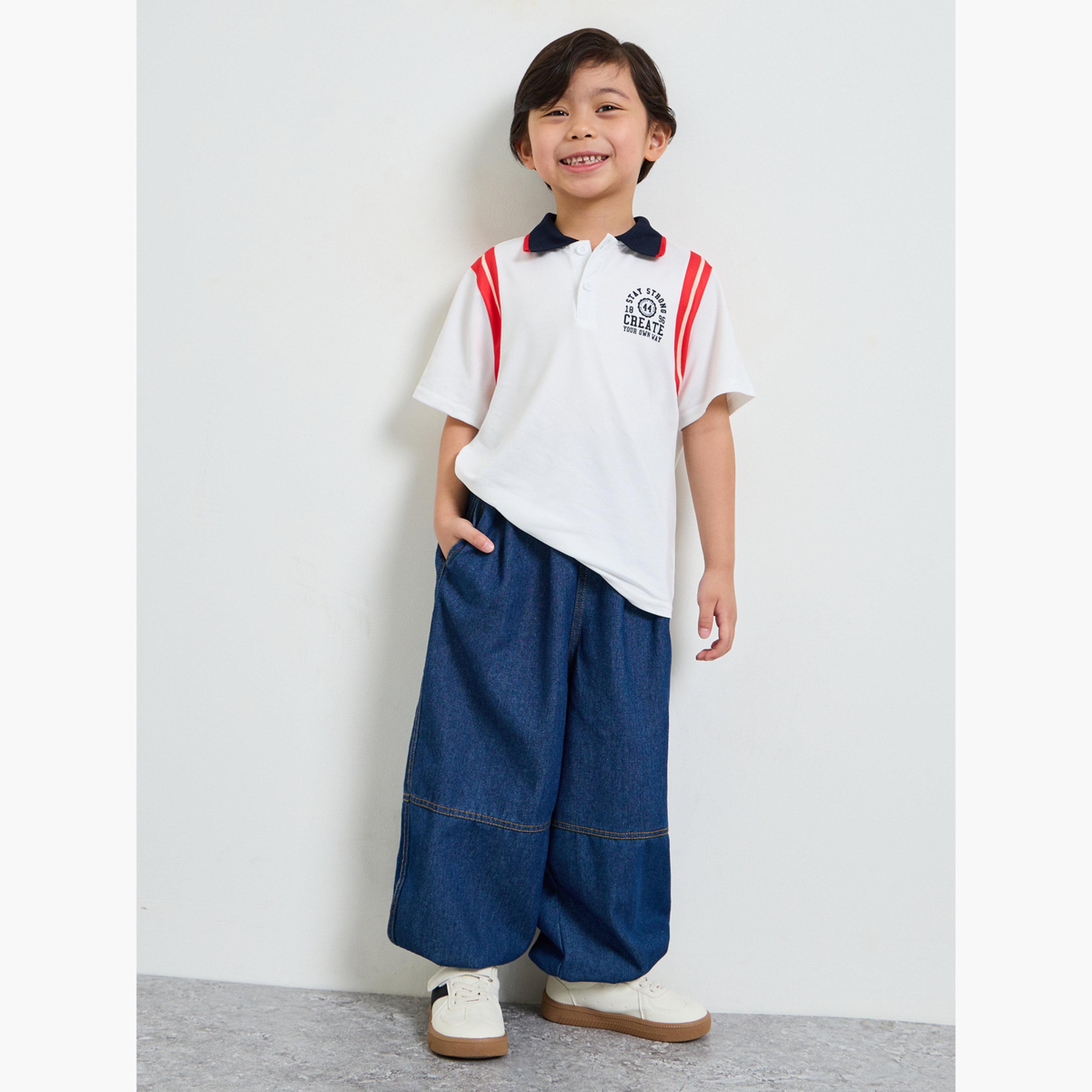 Styli Boys Dark Blue Cut and Sew Panel Baggy Jeans-boys-clothing-bottoms-joggersandtrackpants-image-2
