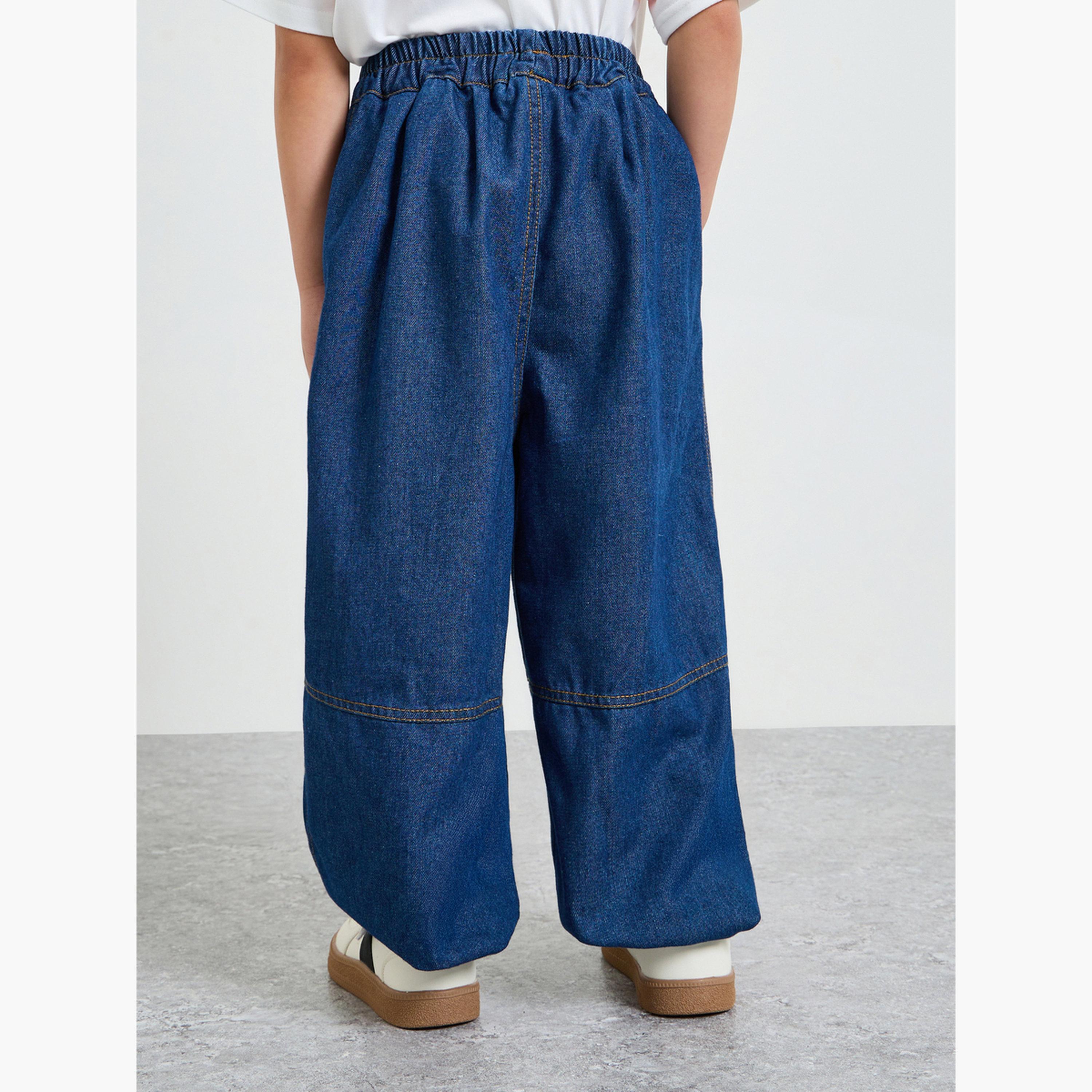 Styli Boys Dark Blue Cut and Sew Panel Baggy Jeans-boys-clothing-bottoms-joggersandtrackpants-image-4