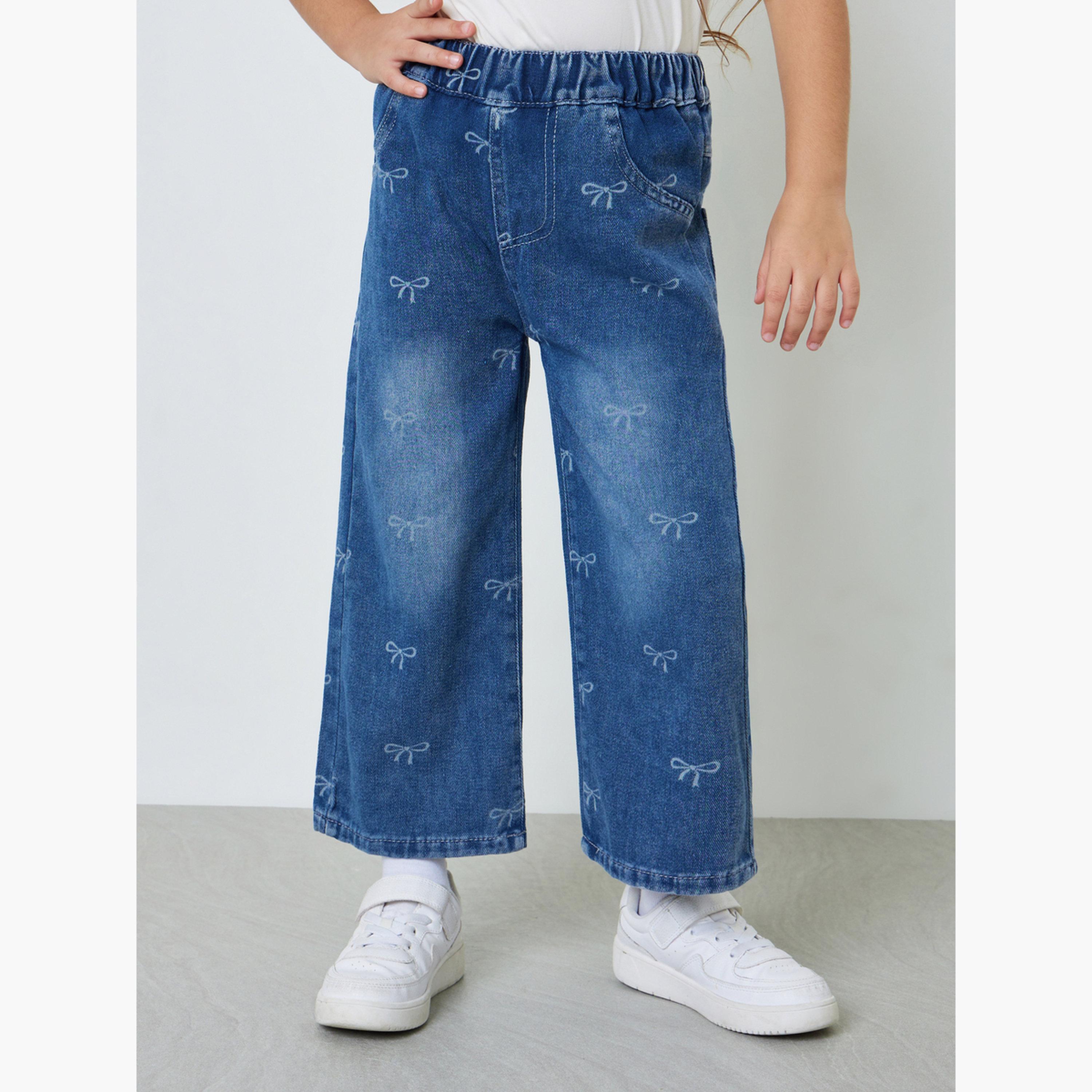 Styli Girls Bow Print Straight Leg Jeans-girls-clothing-bottoms-jeansandjeggings-image-1