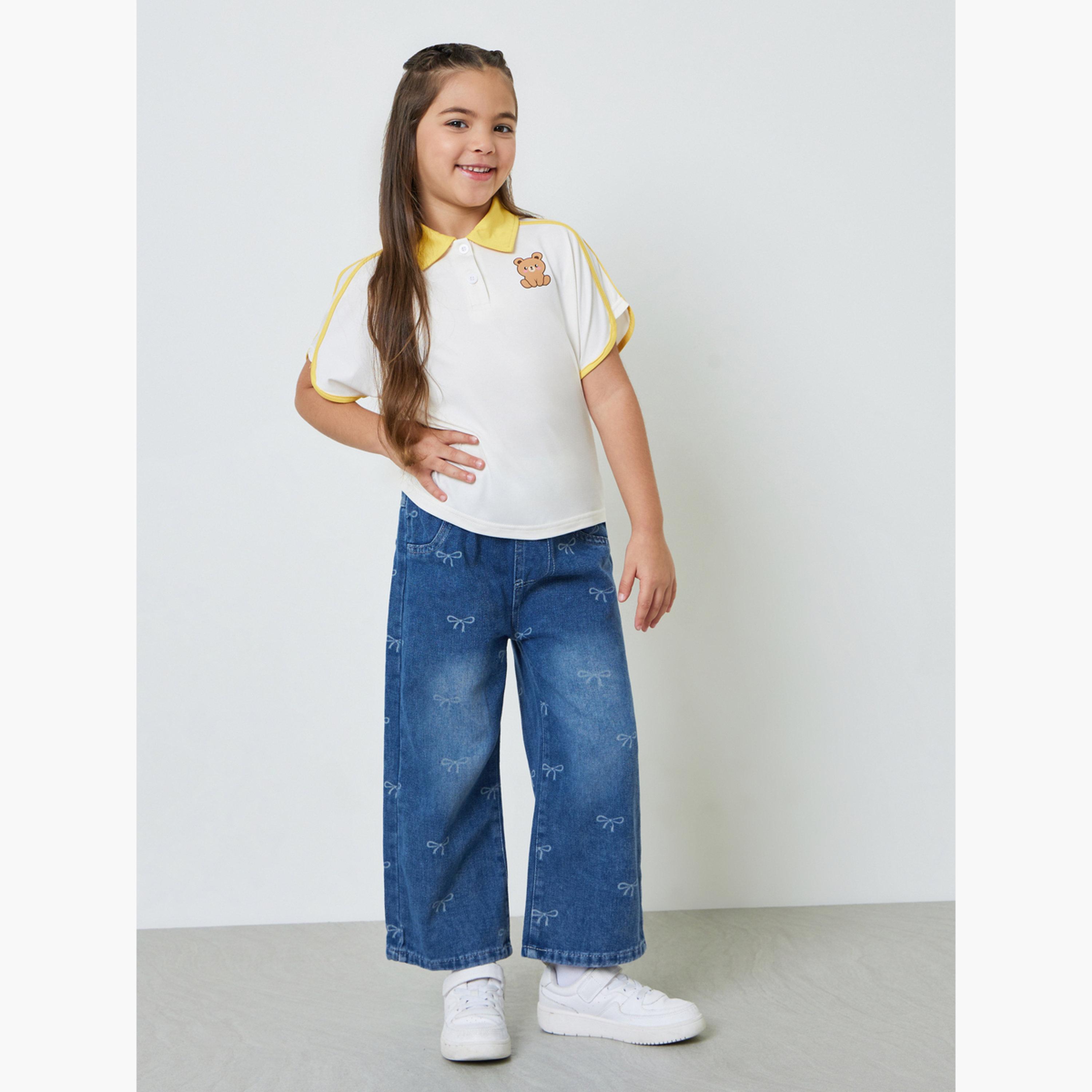 Styli Girls Bow Print Straight Leg Jeans-girls-clothing-bottoms-jeansandjeggings-image-2