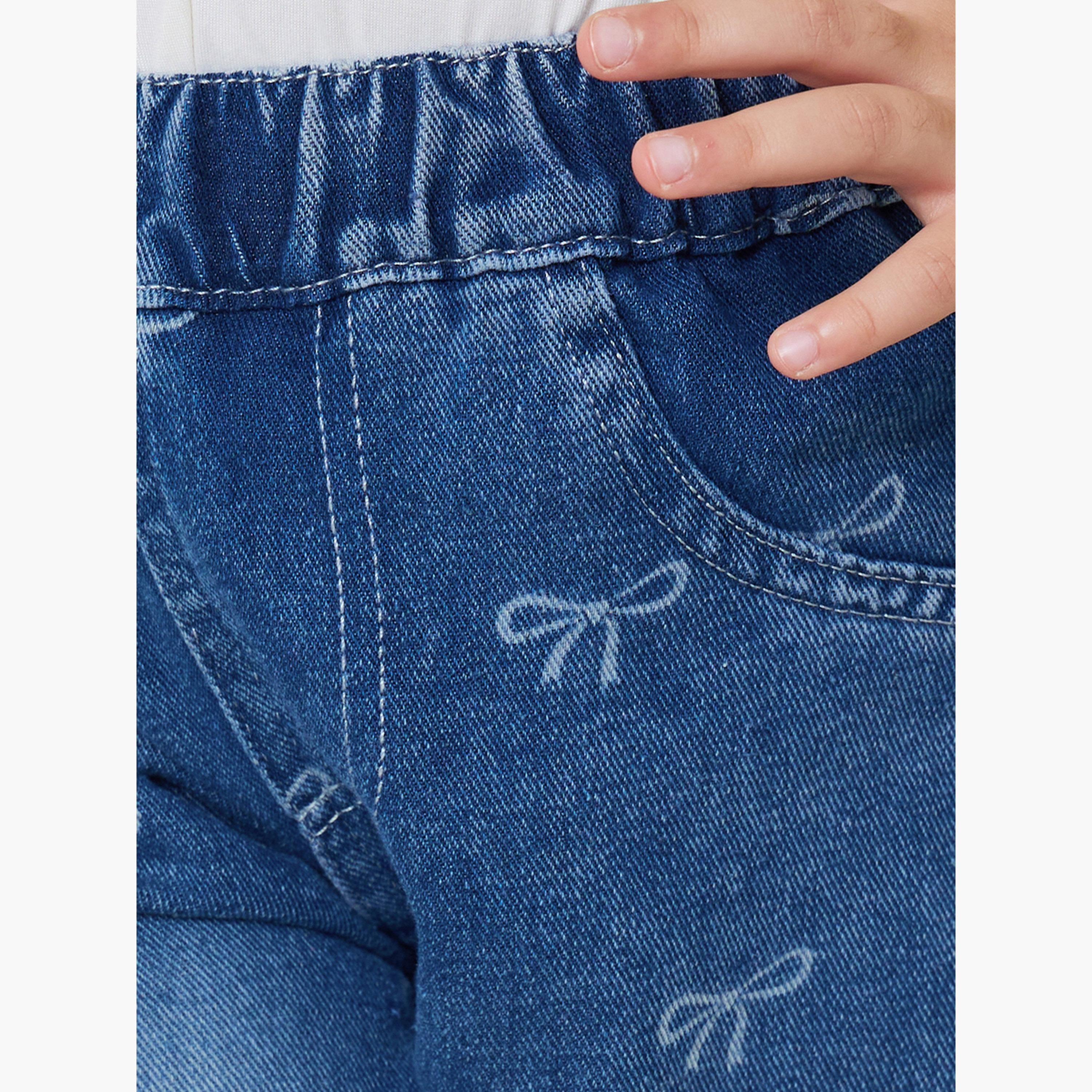 Styli Girls Bow Print Straight Leg Jeans-girls-clothing-bottoms-jeansandjeggings-image-3