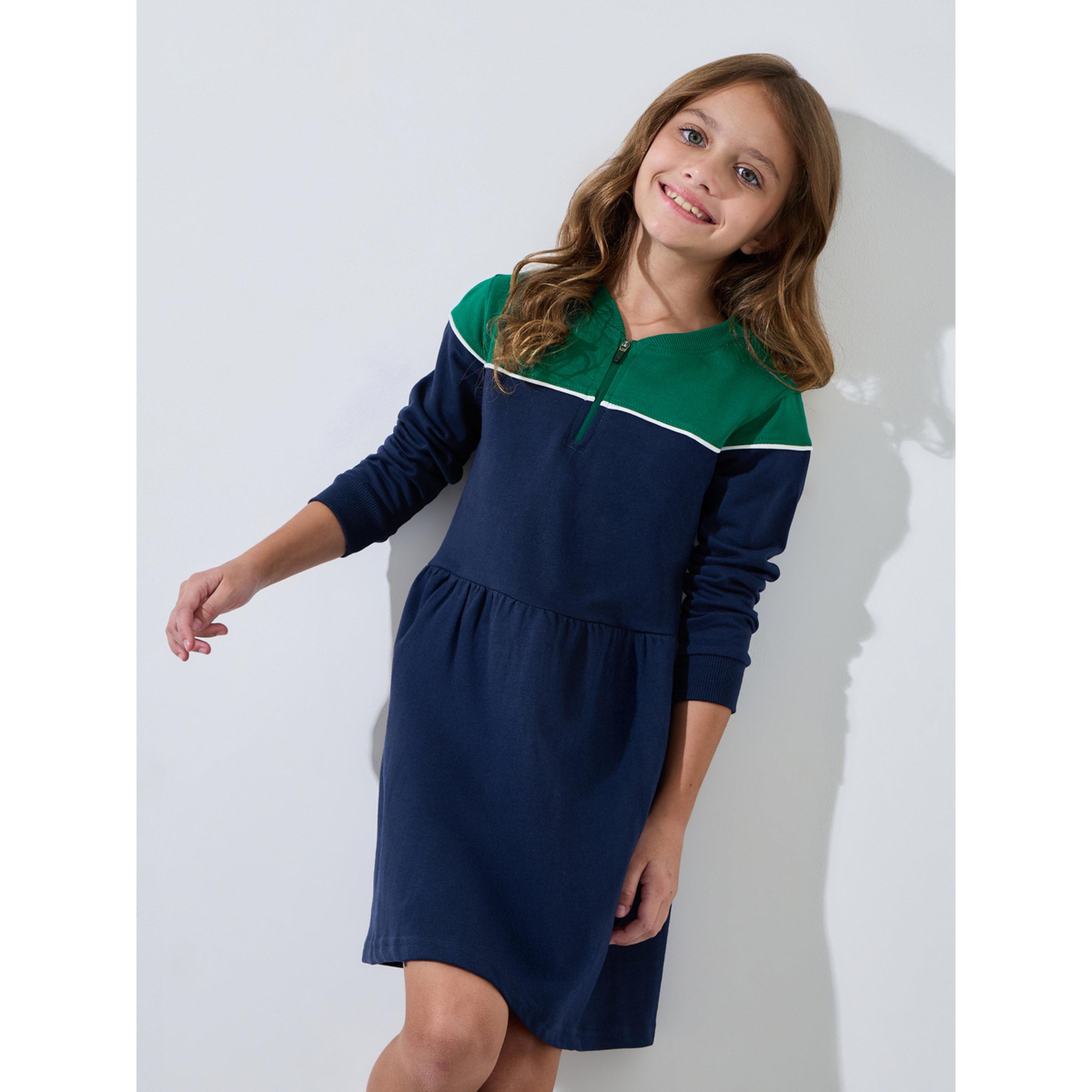 فستان سويت شيرت بنصف سحاب ونمط كتل الألوان-girls-clothing-sweatshirts-image-1